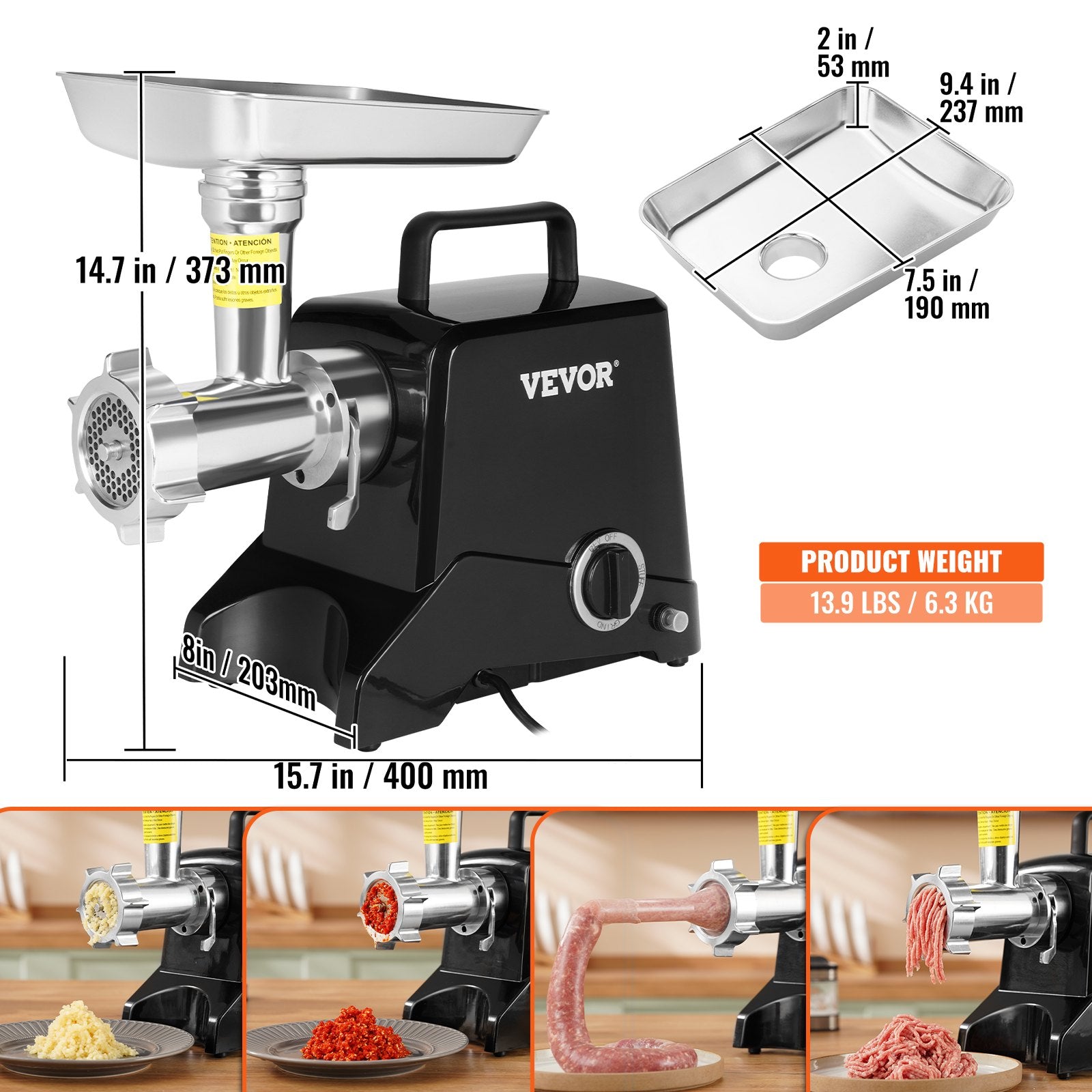 Electric Meat Grinder 2.27kg/Min Industrial Mincer Blade Plate Sausage Maker