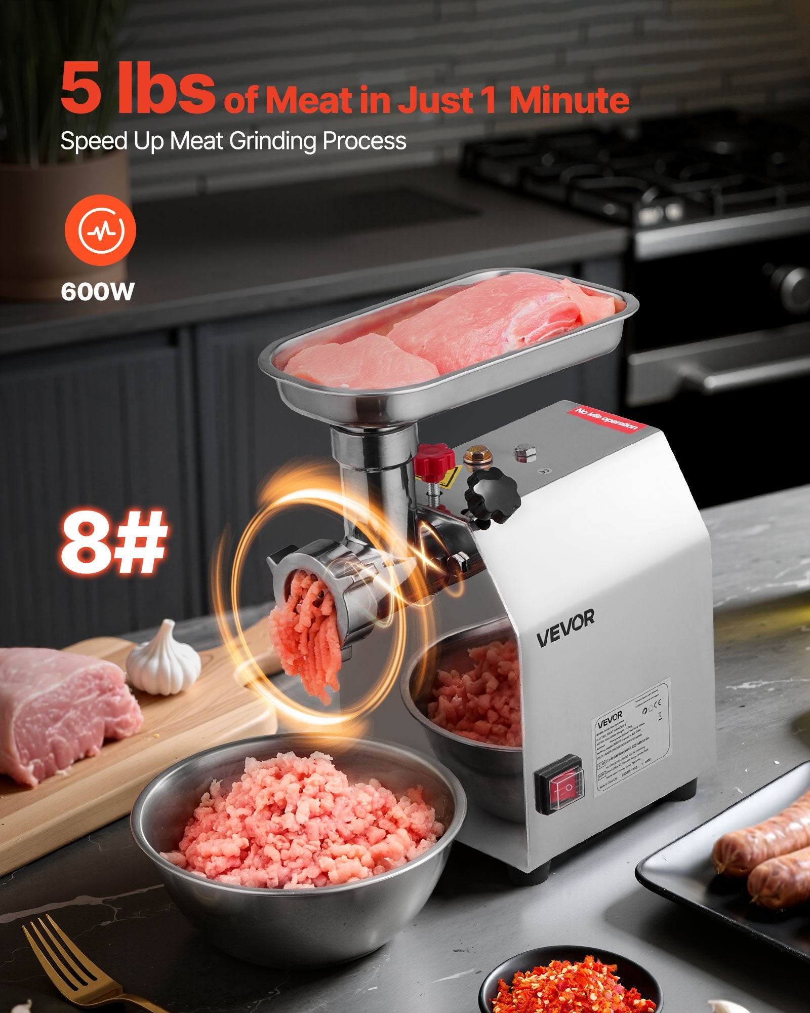 Electric Meat Grinder 4.5lbs/Min Industrial Mincer Blade Plate Sausage Maker