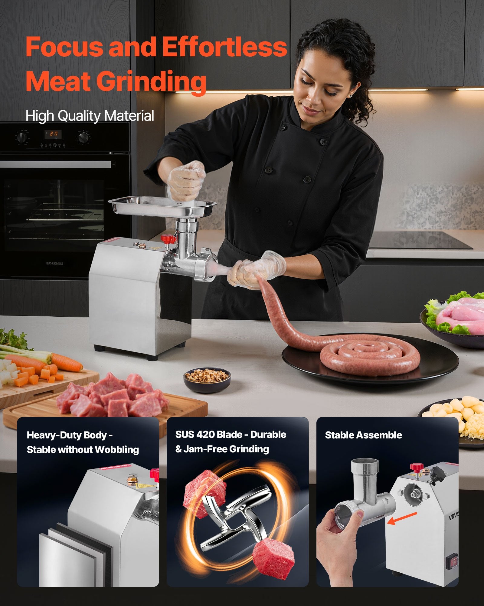 Electric Meat Grinder 4.5lbs/Min Industrial Mincer Blade Plate Sausage Maker