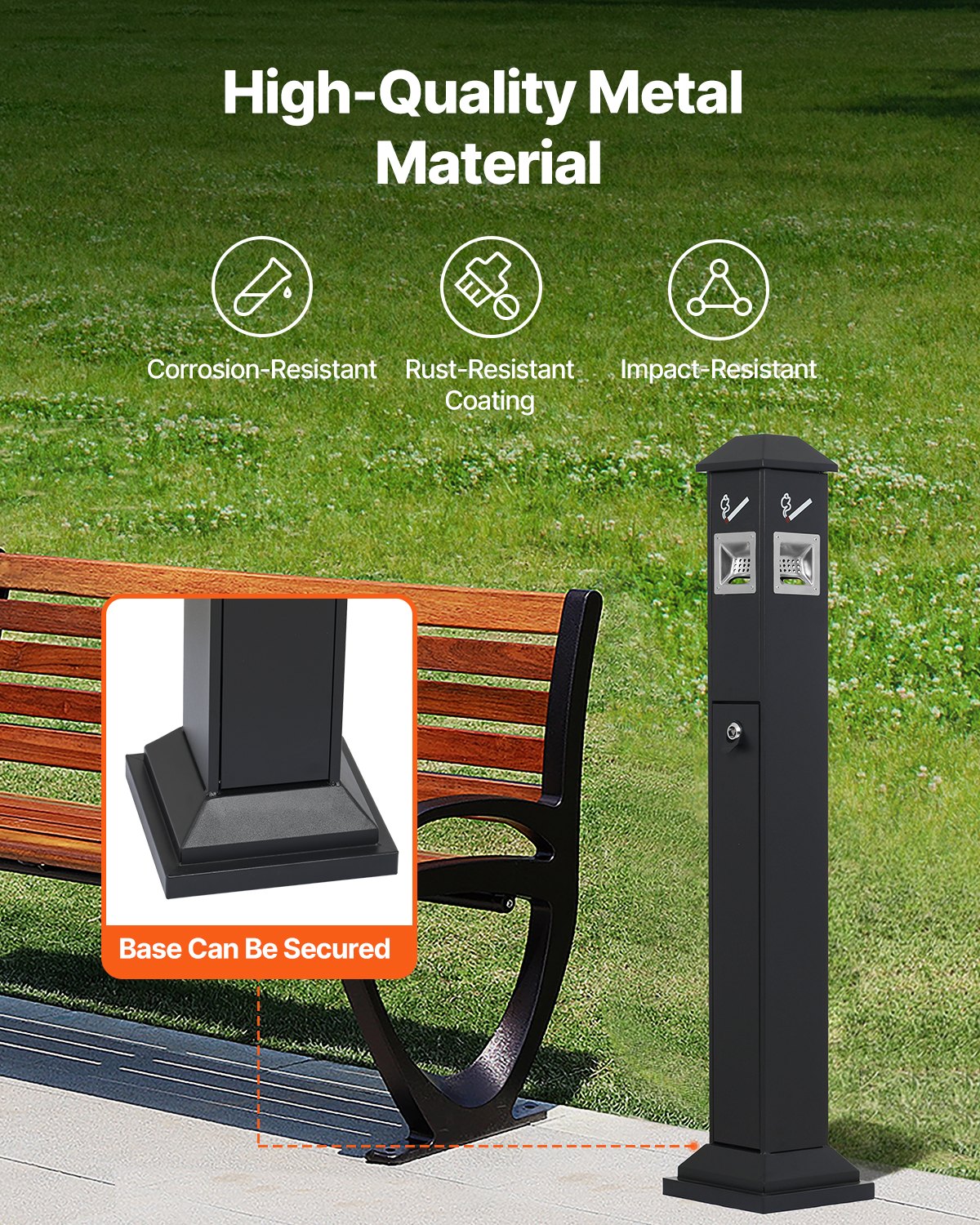 Cigarette Butt Receptacle, Weatherproof Freestanding Outdoor Disposal, 4 Opening