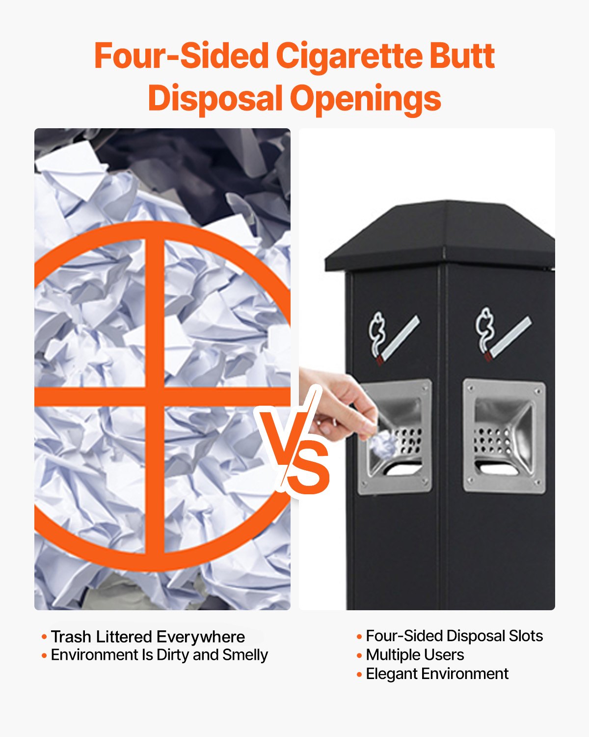 Cigarette Butt Receptacle, Weatherproof Freestanding Outdoor Disposal, 4 Opening