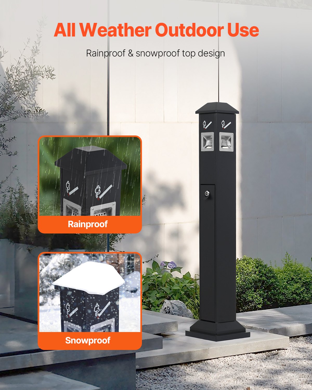 Cigarette Butt Receptacle, Weatherproof Freestanding Outdoor Disposal, 4 Opening