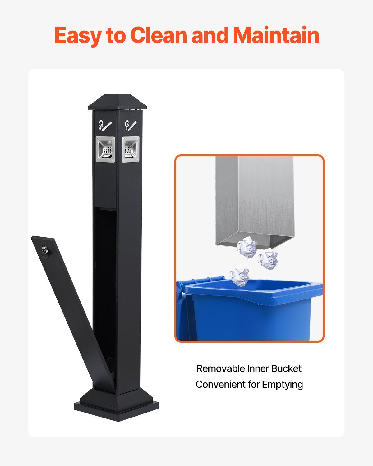 Cigarette Butt Receptacle, Weatherproof Freestanding Outdoor Disposal, 4 Opening
