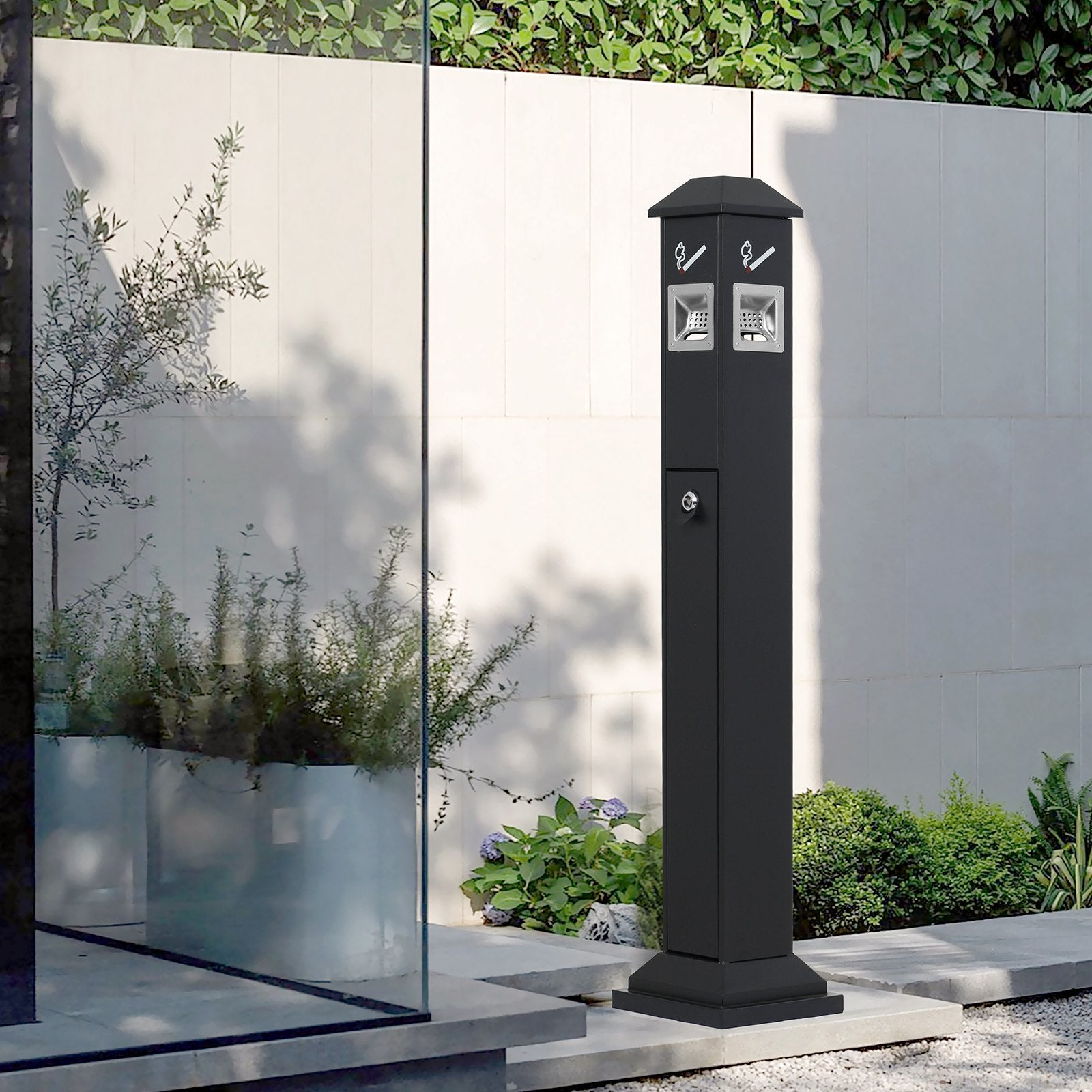 Cigarette Butt Receptacle, Weatherproof Freestanding Outdoor Disposal, 4 Opening