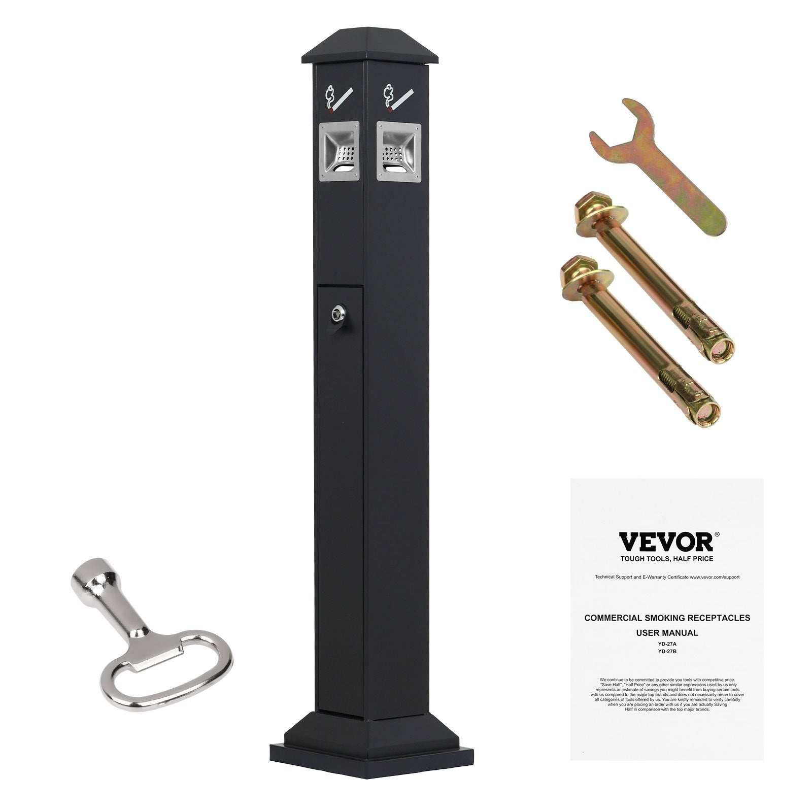 Cigarette Butt Receptacle, Weatherproof Freestanding Outdoor Disposal, 4 Opening