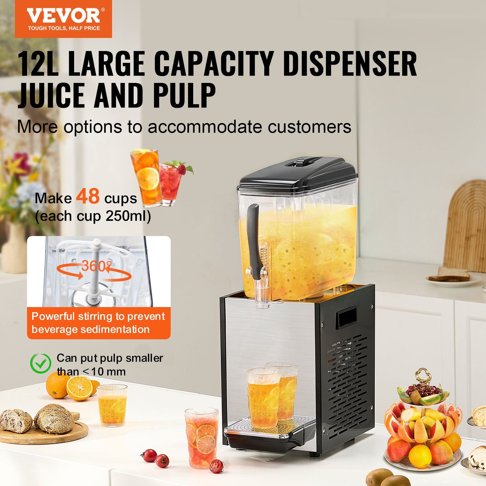 Commercial Beverage Dispenser 12L 246W Stainless Steel Ice Tea Cold Drink