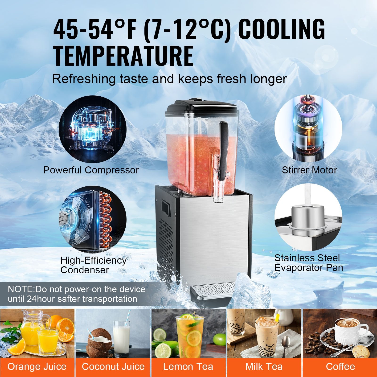Commercial Beverage Dispenser 12L 246W Stainless Steel Ice Tea Cold Drink