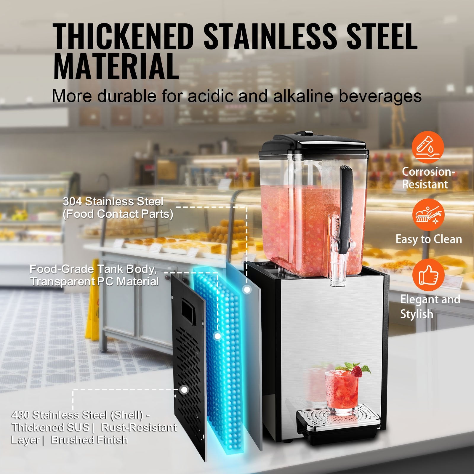 Commercial Beverage Dispenser 12L 246W Stainless Steel Ice Tea Cold Drink