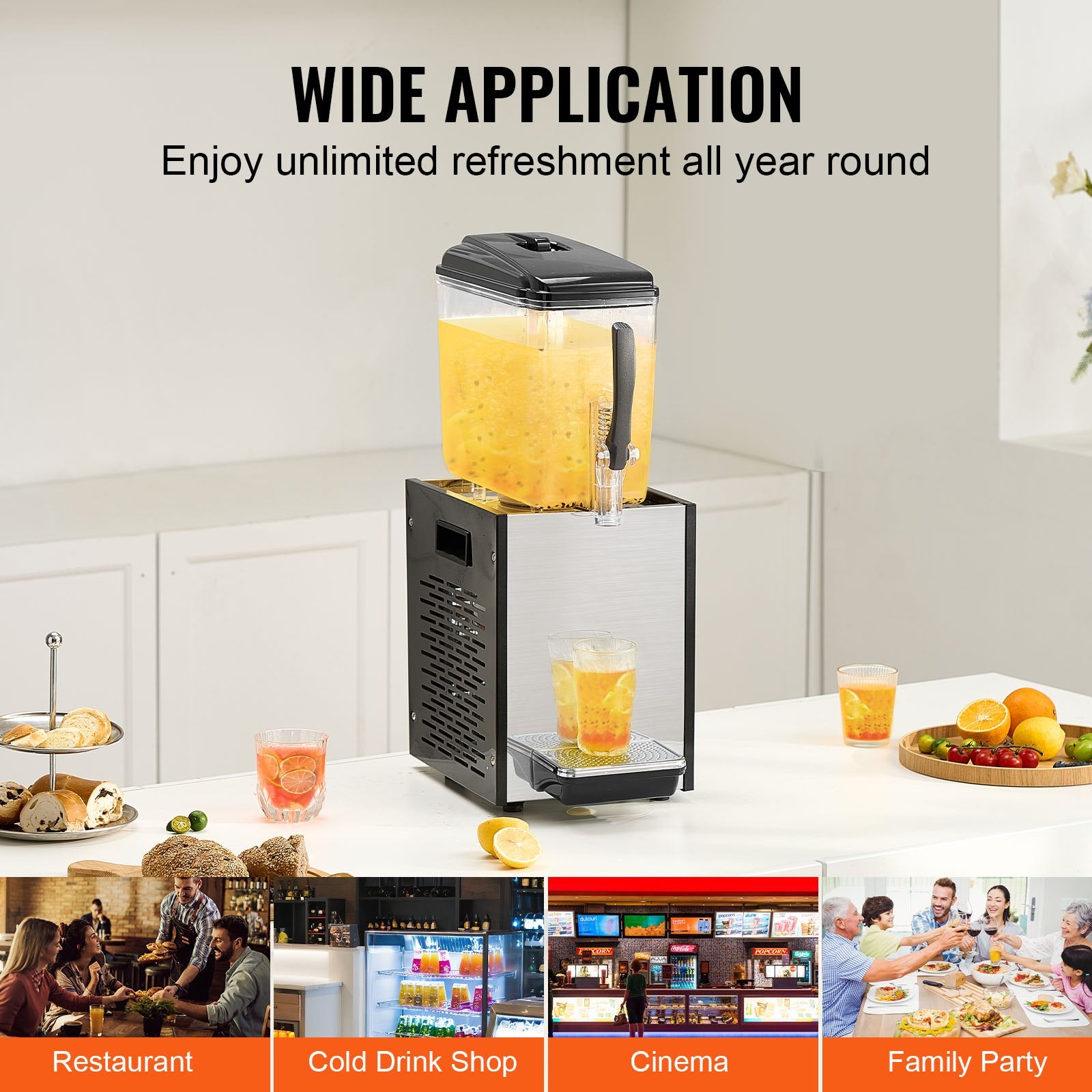 Commercial Beverage Dispenser 12L 246W Stainless Steel Ice Tea Cold Drink
