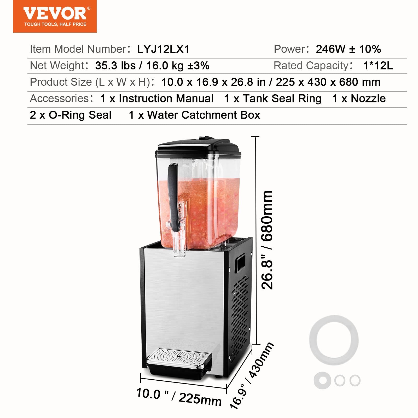 Commercial Beverage Dispenser 12L 246W Stainless Steel Ice Tea Cold Drink