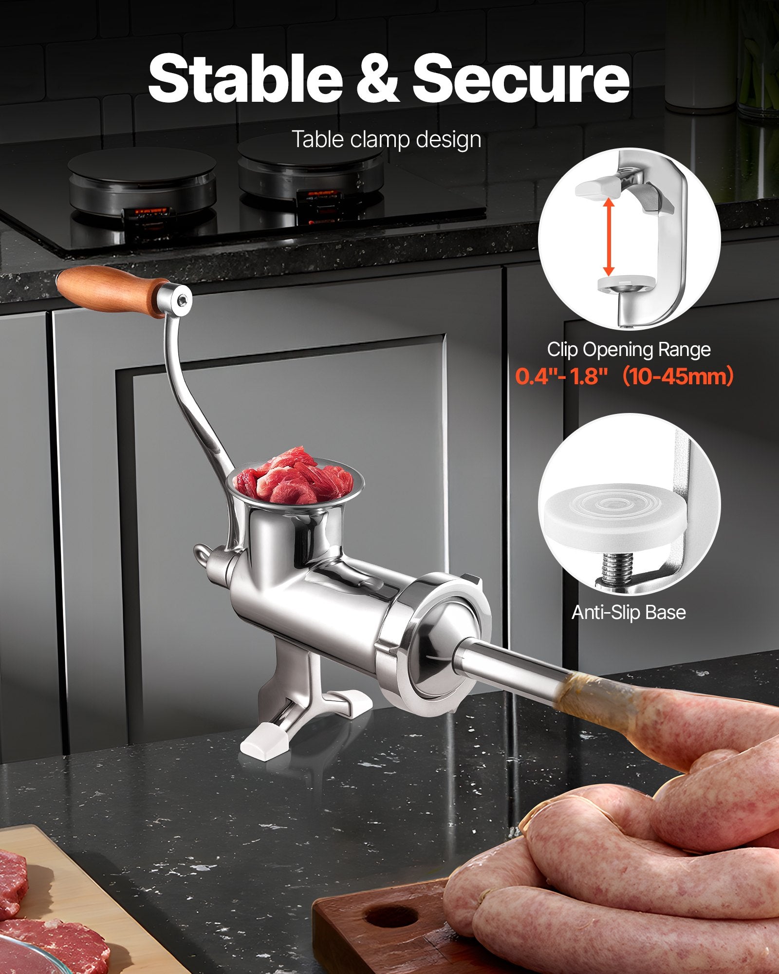 Manual Meat Grinder Stainless Steel Hand Crank Mincer with Clamp