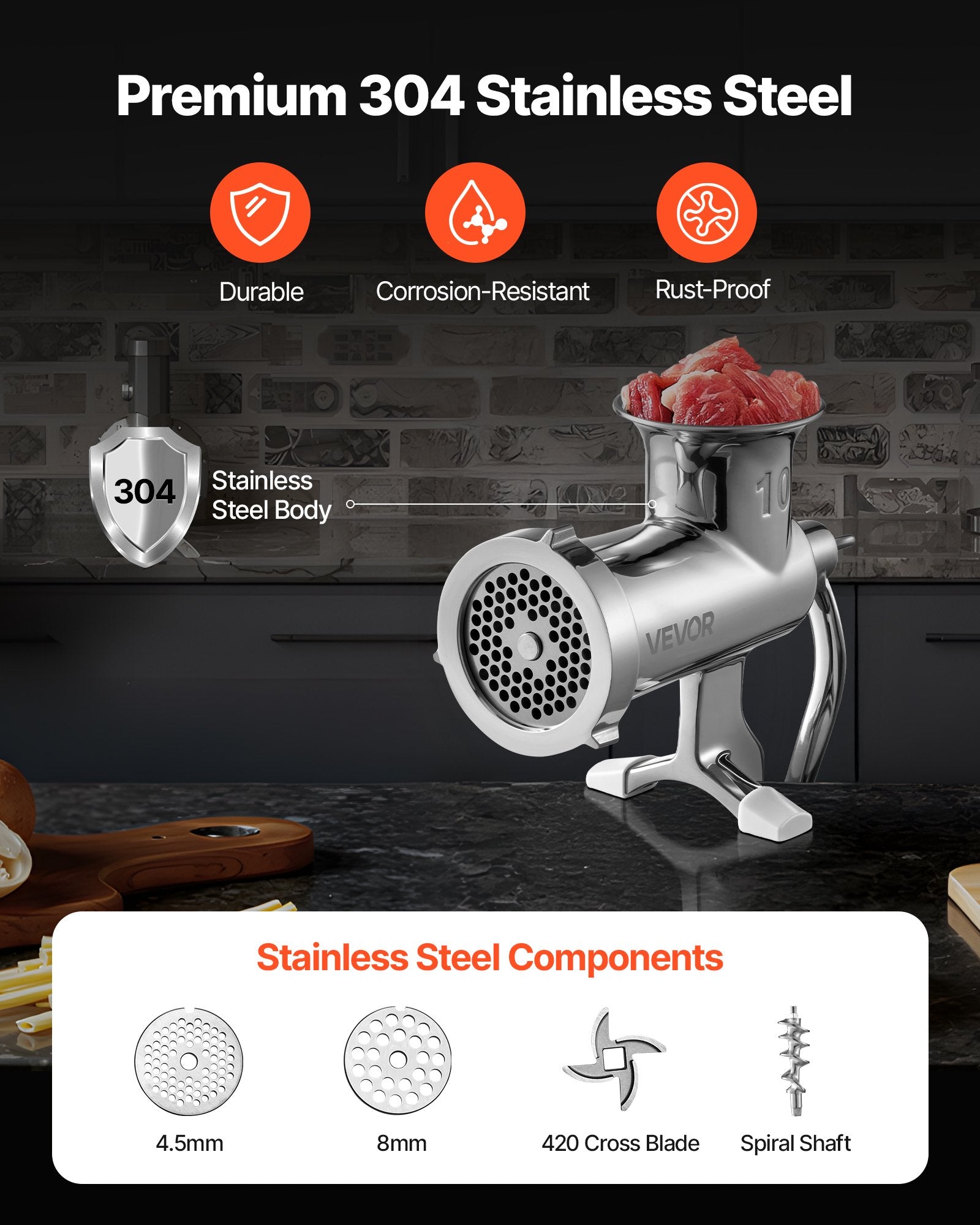 Manual Meat Grinder Stainless Steel Hand Crank Mincer with Clamp