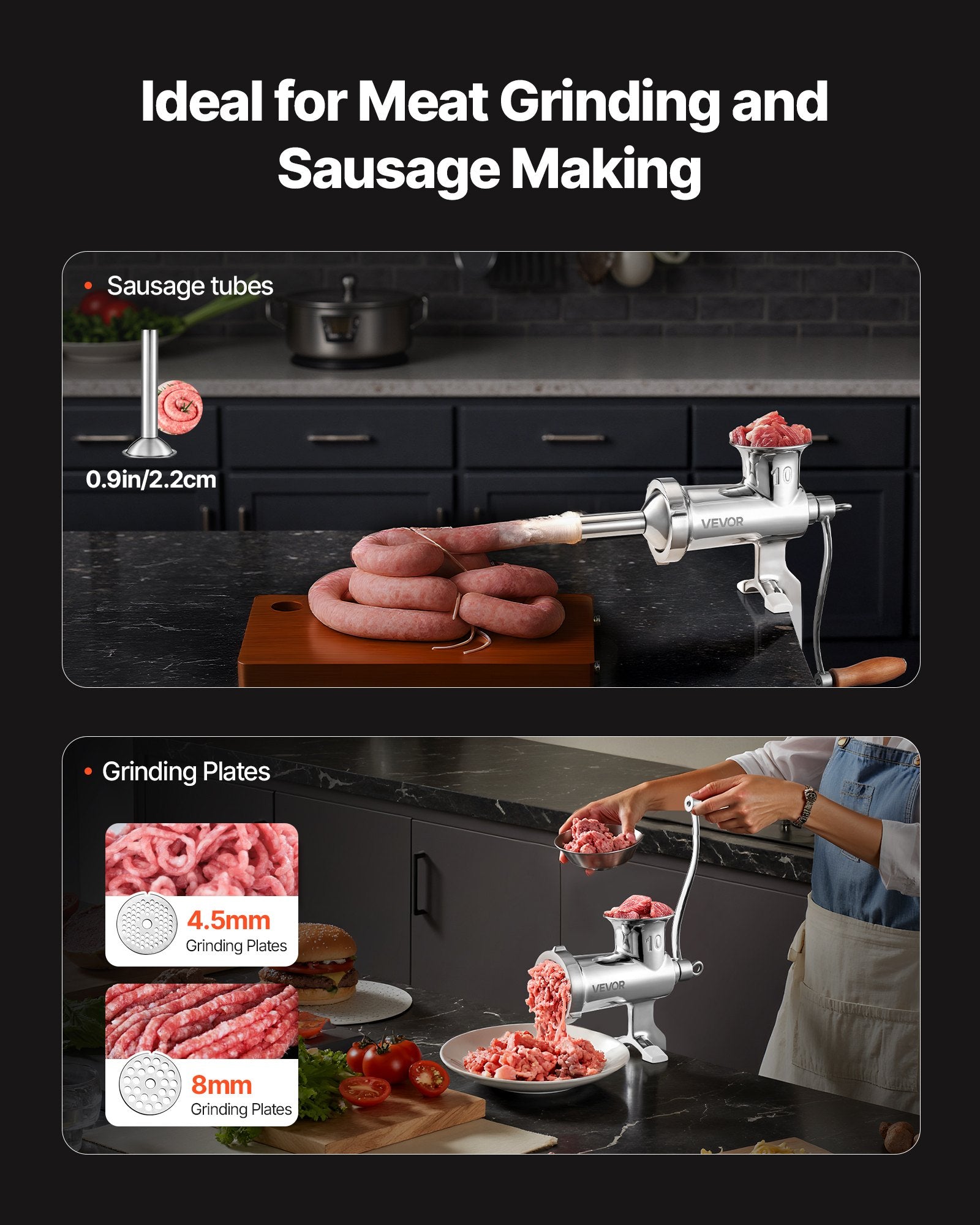 Manual Meat Grinder Stainless Steel Hand Crank Mincer with Clamp