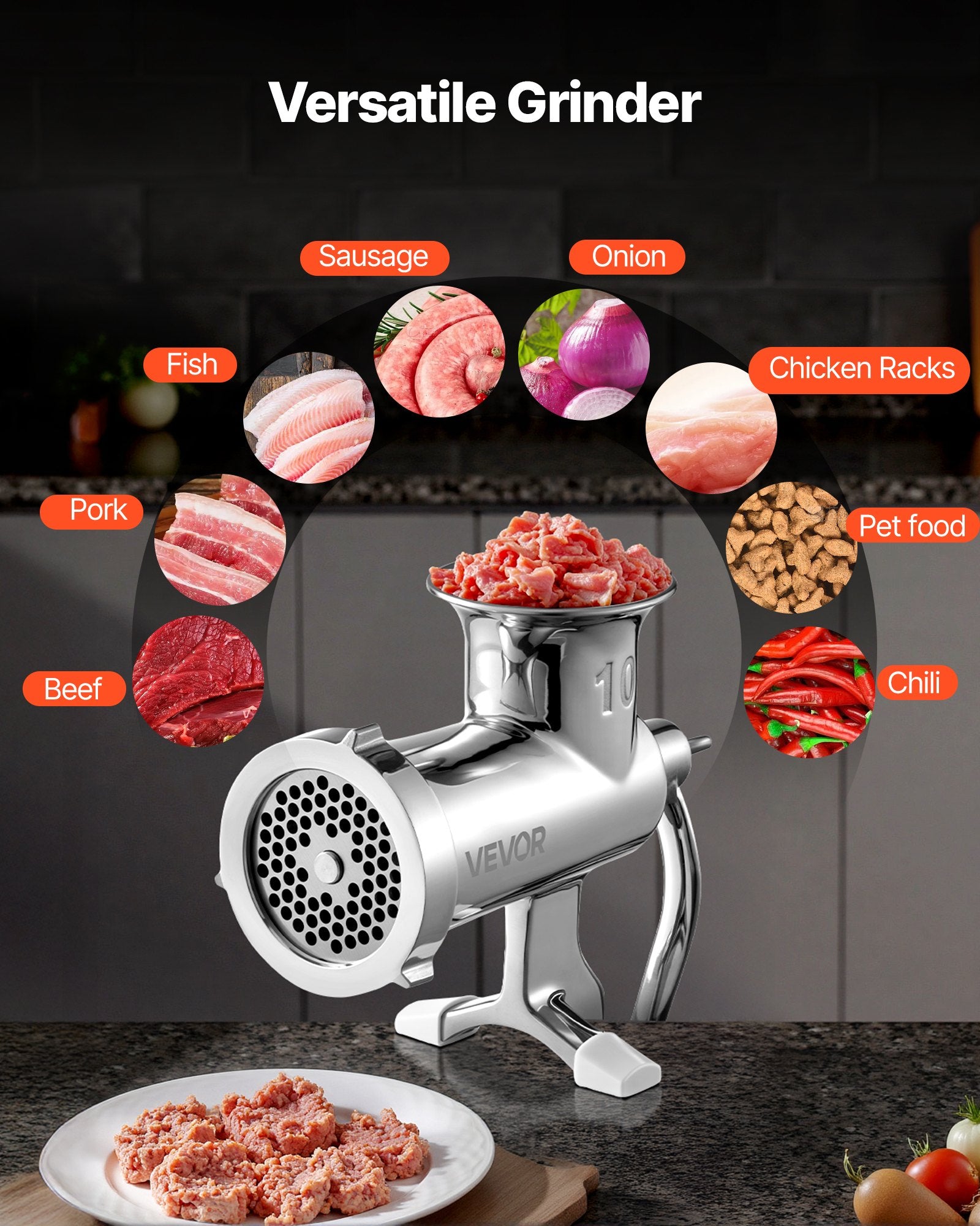 Manual Meat Grinder Stainless Steel Hand Crank Mincer with Clamp