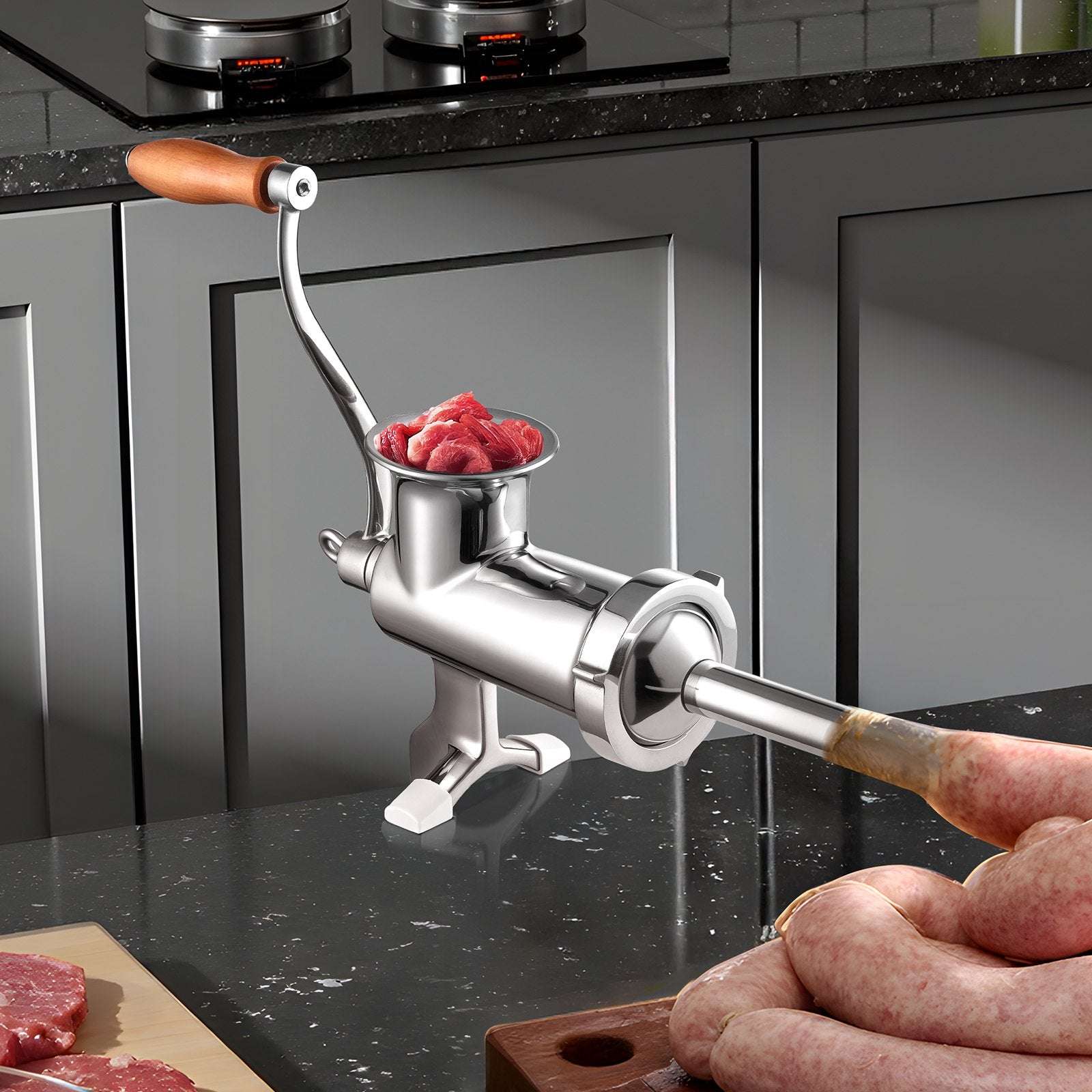 Manual Meat Grinder Stainless Steel Hand Crank Mincer with Clamp