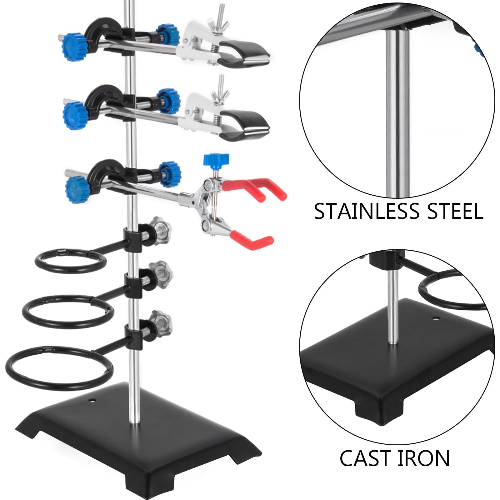60CM Laboratory Stand Metalware Set with Condenser and Flask Tube Clamp Clips