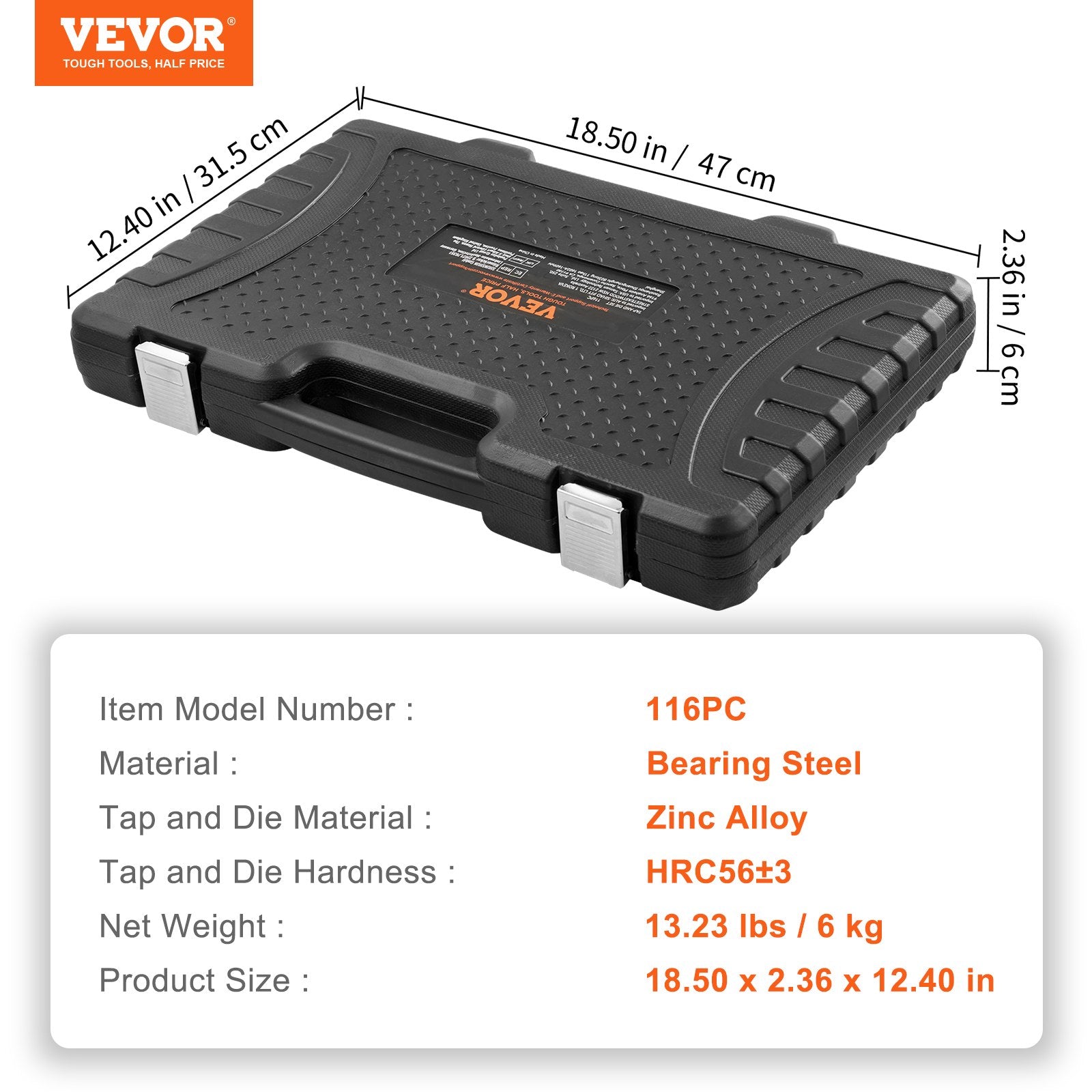 Tap and Die Set 116-Piece Metric SAE Bearing Steel Accessories Storage Case