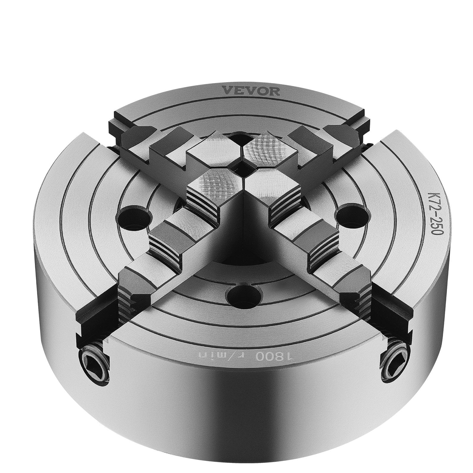 4-Jaw Lathe Chuck 10in, 15-250mm Clamping, Reversible Jaws, HT300 Cast Iron
