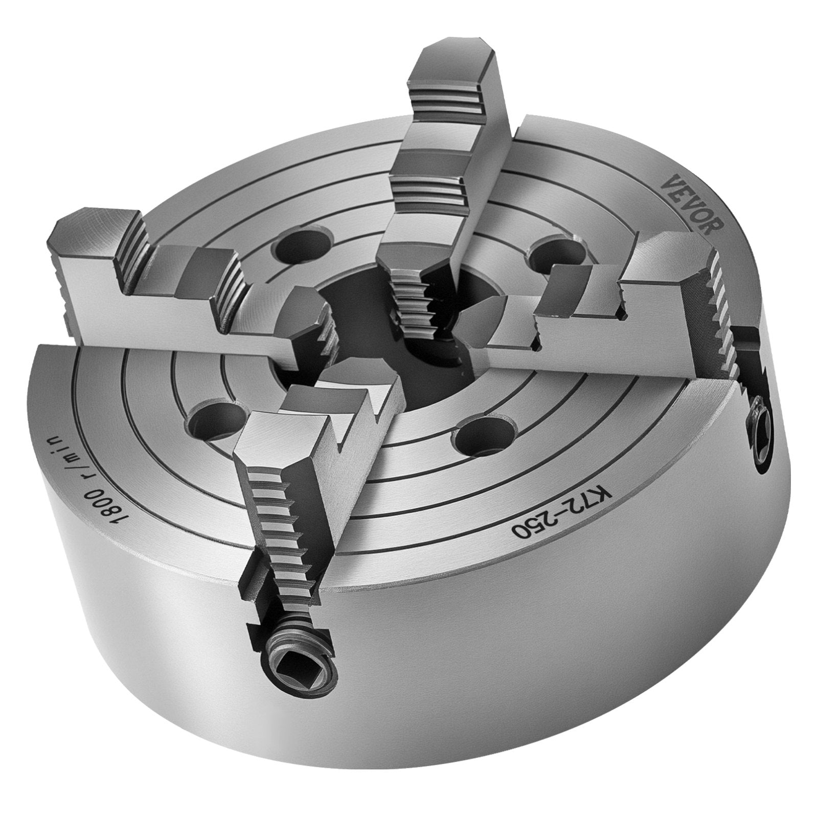 4-Jaw Lathe Chuck 10in, 15-250mm Clamping, Reversible Jaws, HT300 Cast Iron