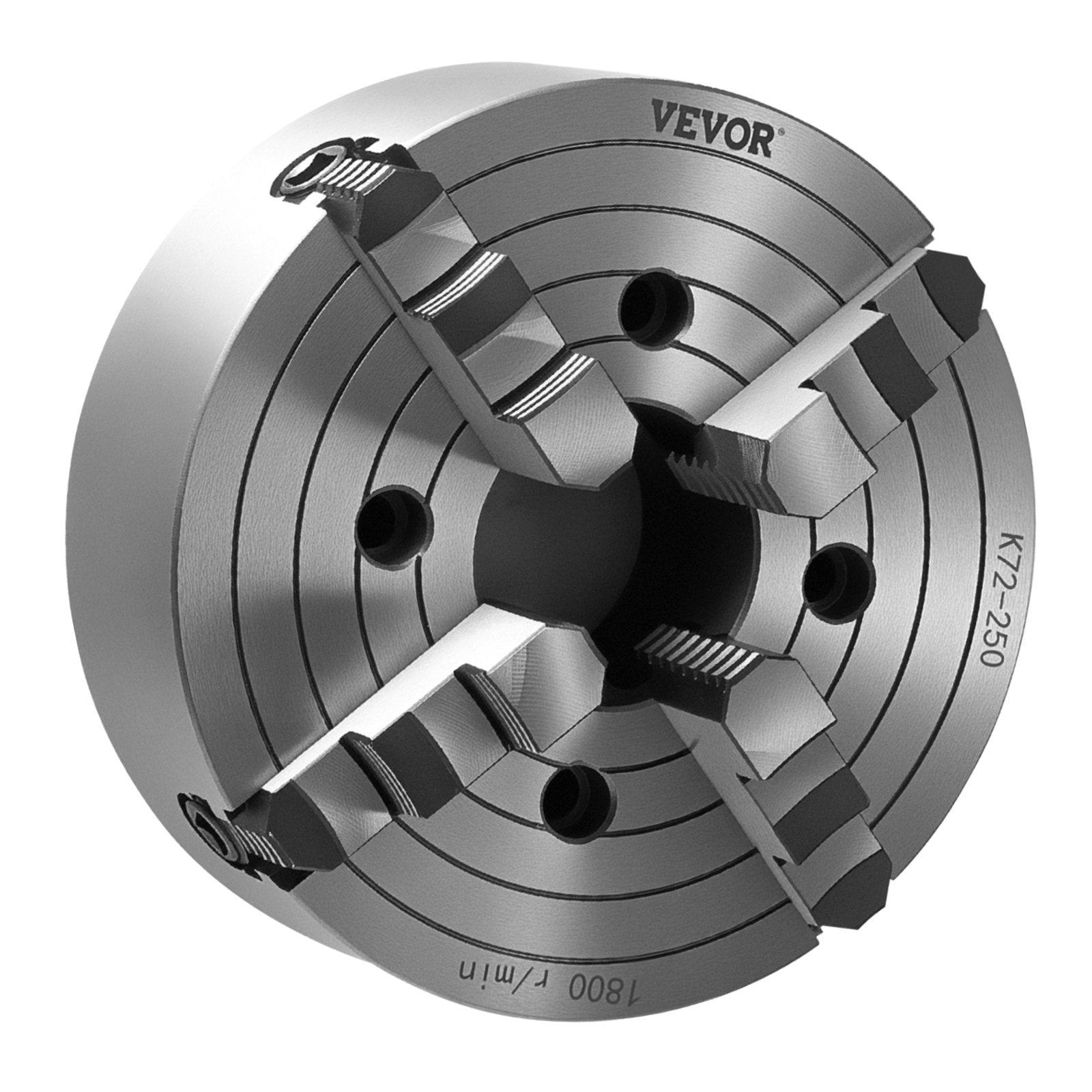 4-Jaw Lathe Chuck 10in, 15-250mm Clamping, Reversible Jaws, HT300 Cast Iron