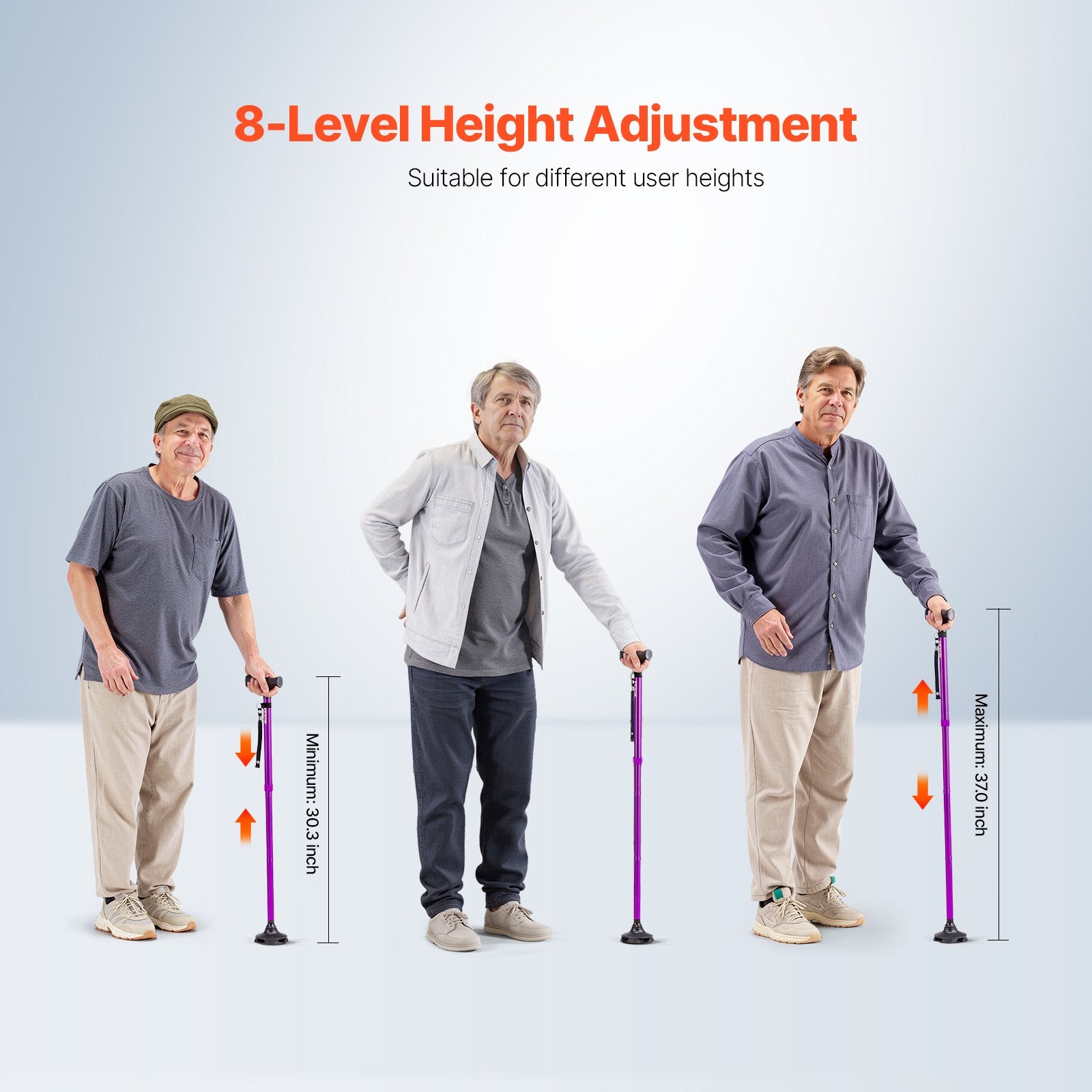 Walking Cane Folding Men Women Adjustable Height 4-Prong Base Aluminum Aid