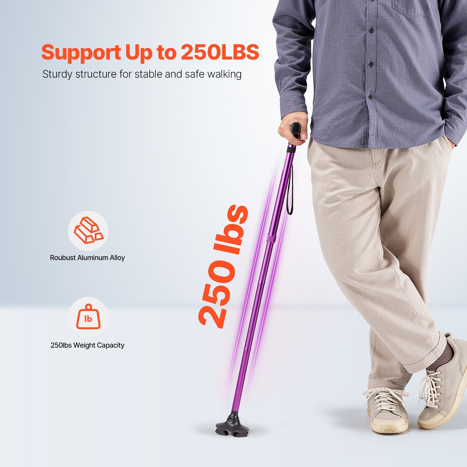 Walking Cane Folding Men Women Adjustable Height 4-Prong Base Aluminum Aid