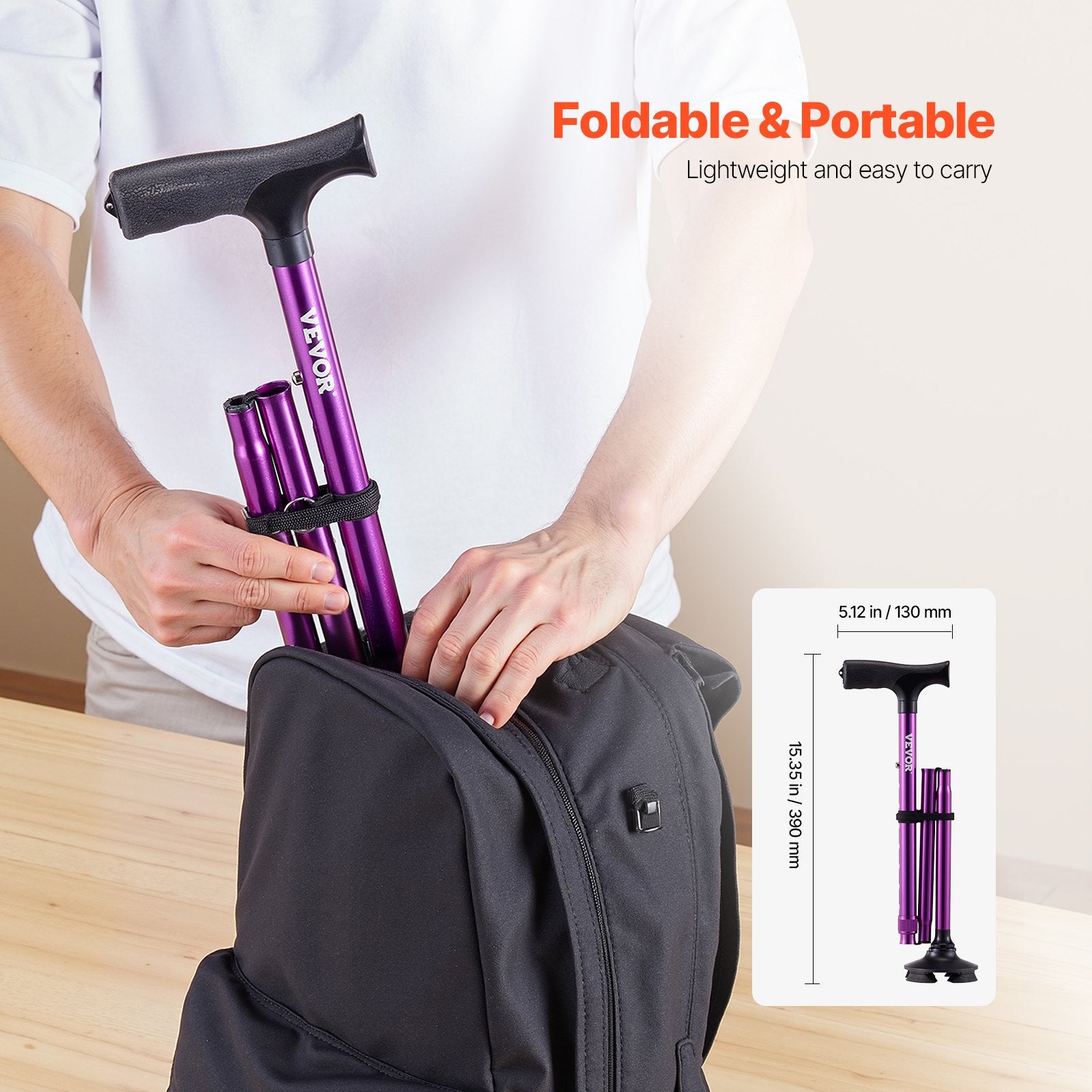 Walking Cane Folding Men Women Adjustable Height 4-Prong Base Aluminum Aid