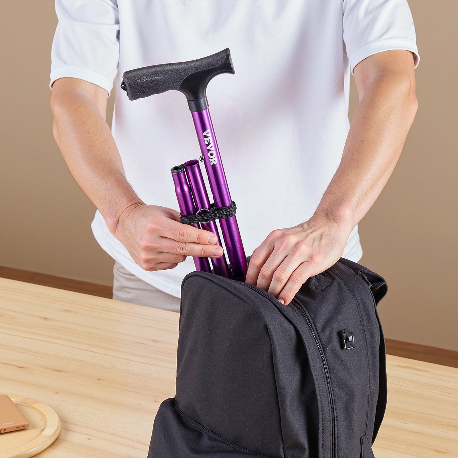 Walking Cane Folding Men Women Adjustable Height 4-Prong Base Aluminum Aid
