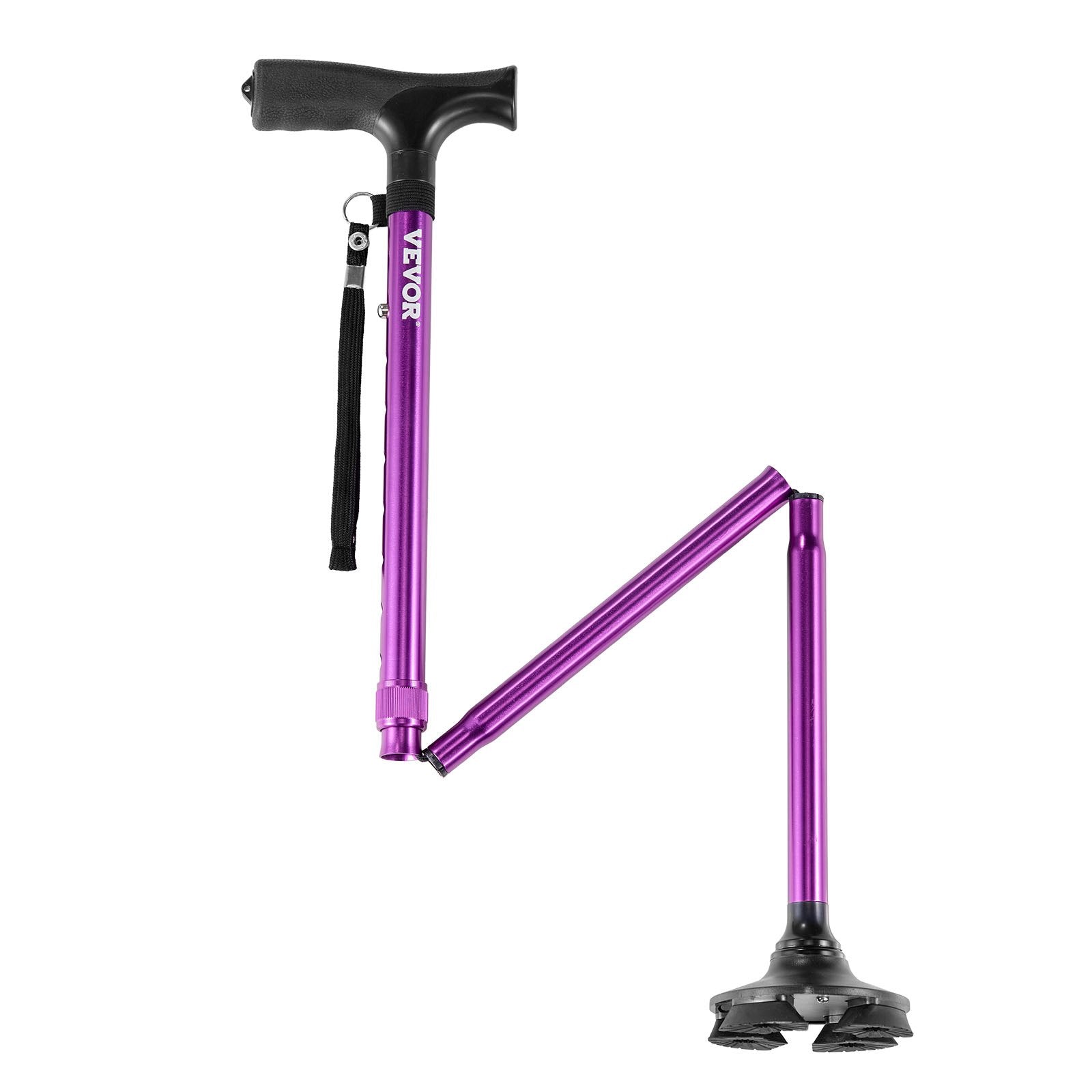 Walking Cane Folding Men Women Adjustable Height 4-Prong Base Aluminum Aid