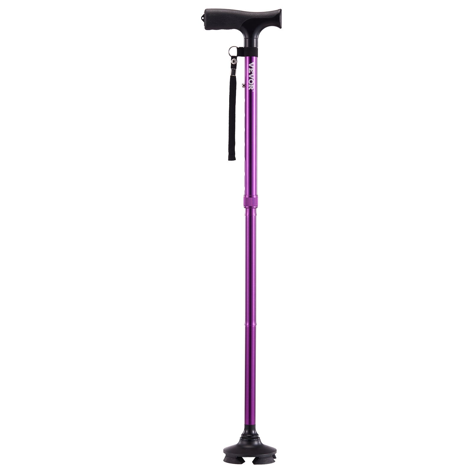 Walking Cane Folding Men Women Adjustable Height 4-Prong Base Aluminum Aid