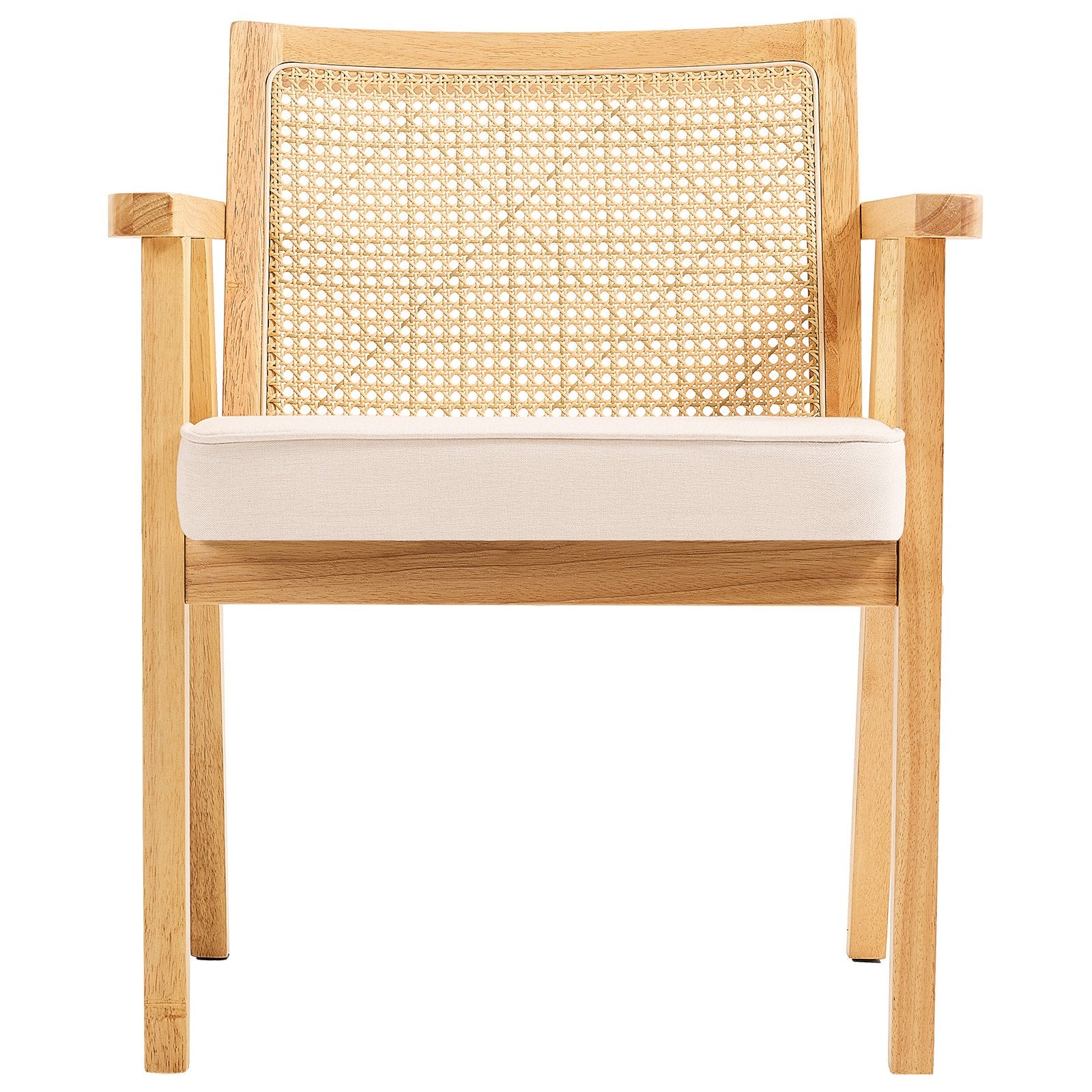 Rattan Chair Mid Century Modern Dining Armrest Upholstered Rattan Back Beige