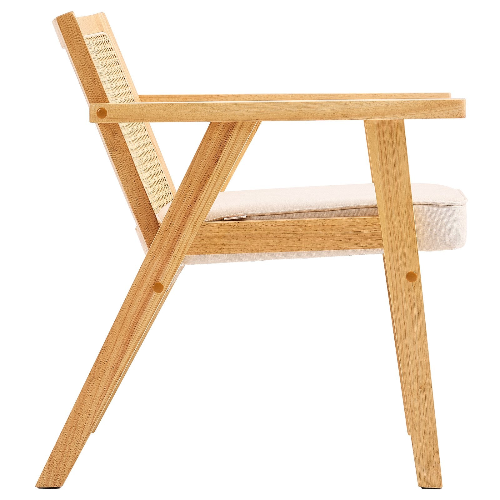 Rattan Chair Mid Century Modern Dining Armrest Upholstered Rattan Back Beige