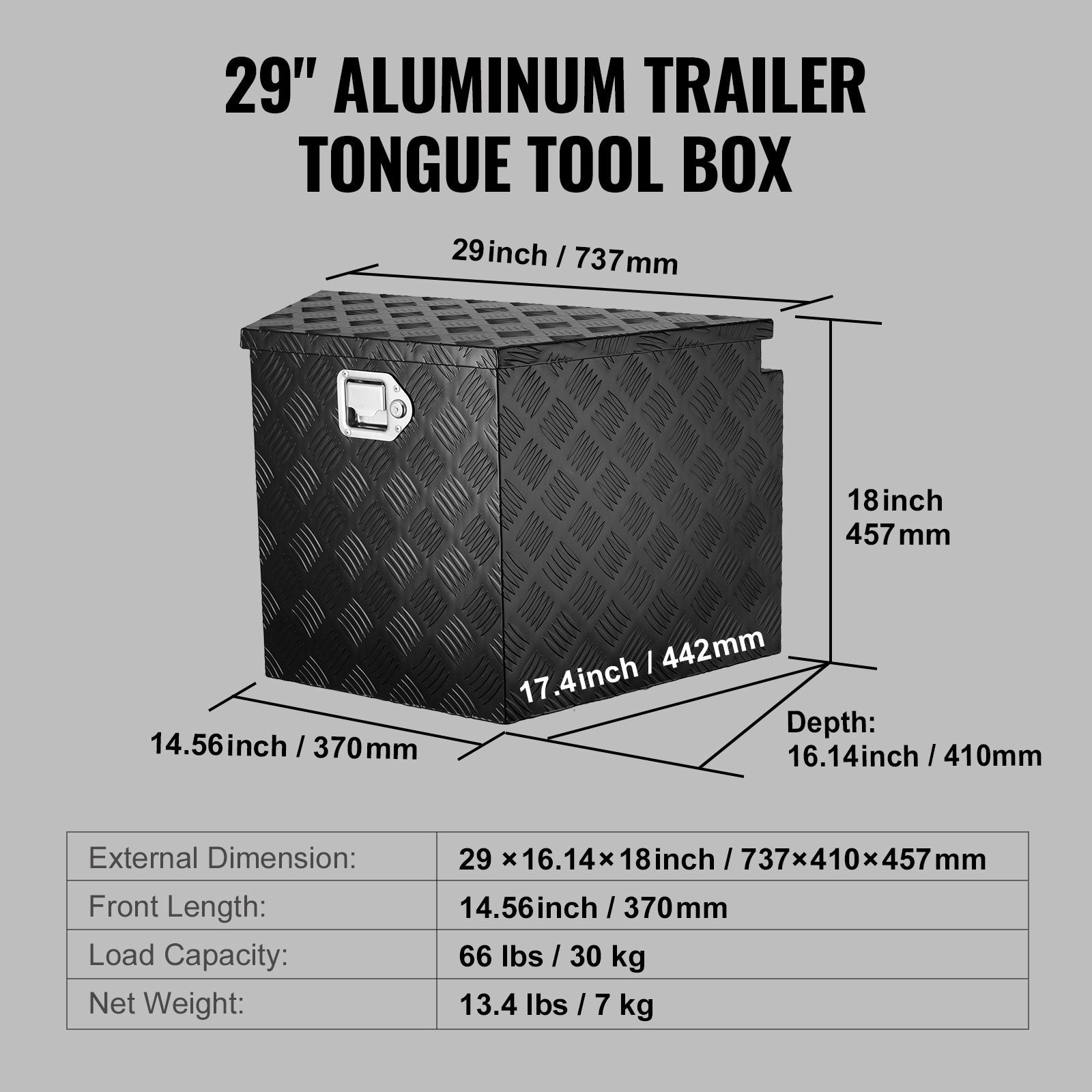 Aluminum Trailer Tongue Box, Heavy Duty Tool Chest with Lock for Truck & RV