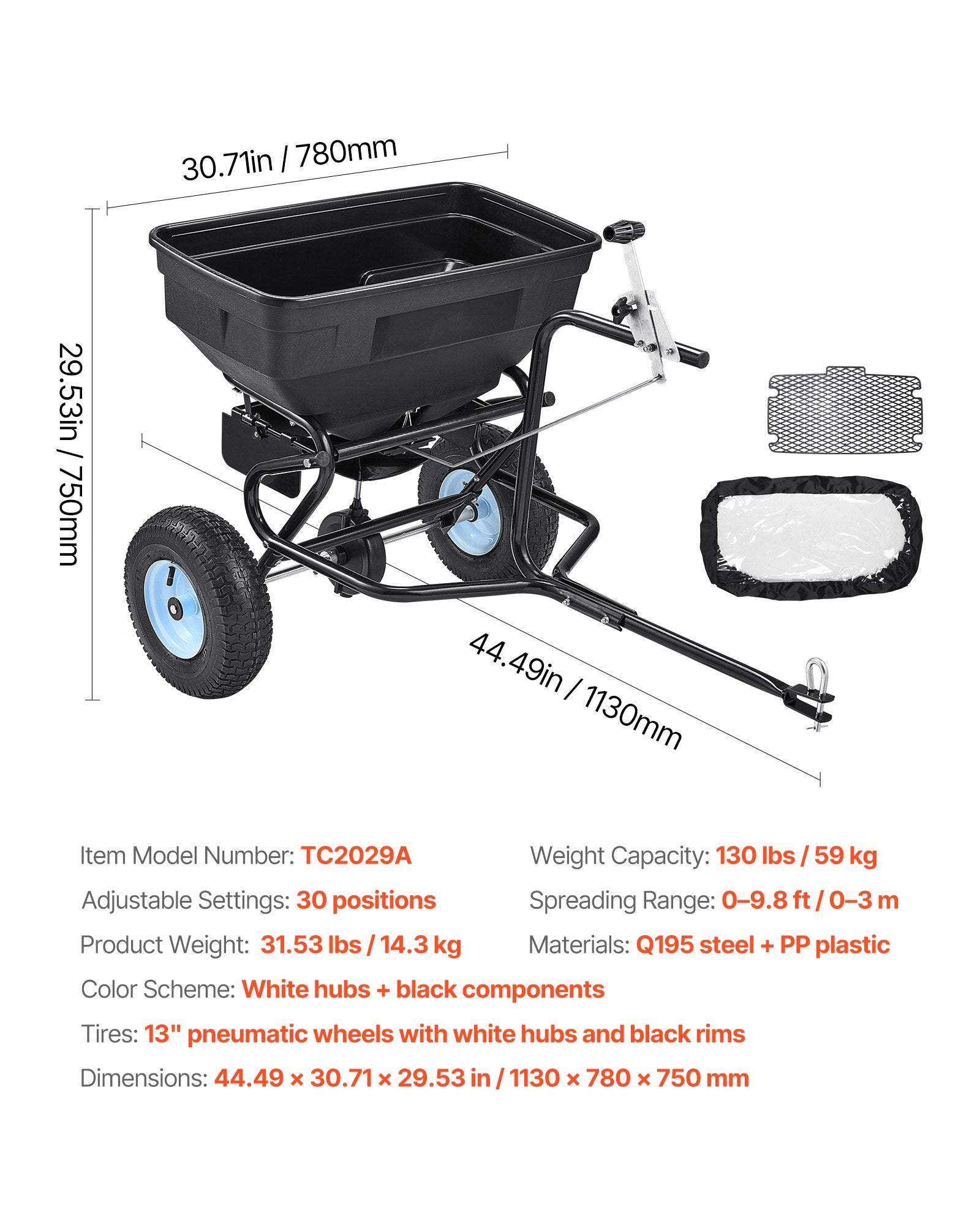 Lawn Spreader Push and Tow Behind Broadcast Drop Fertilizer Seed Ice Melt
