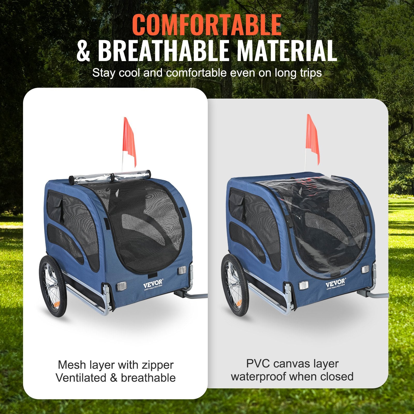 Dog Bike Trailer 45KG Pet Carrier Folding Frame Quick-Release Wheels