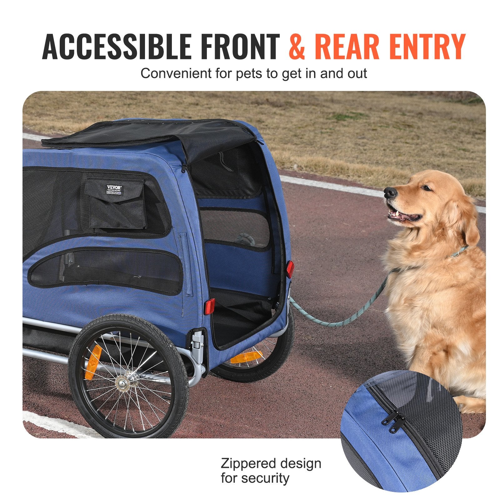 Dog Bike Trailer 45KG Pet Carrier Folding Frame Quick-Release Wheels