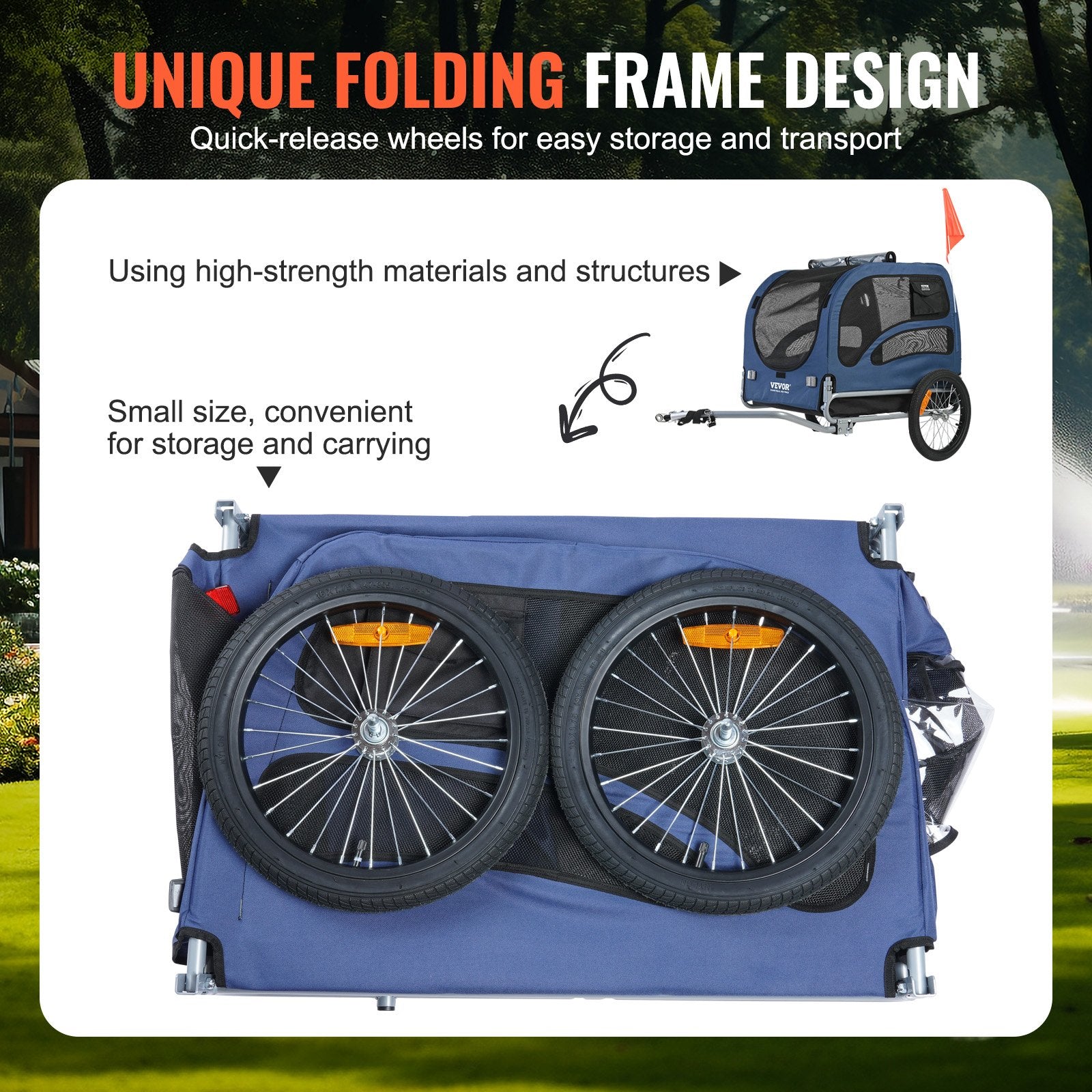 Dog Bike Trailer 45KG Pet Carrier Folding Frame Quick-Release Wheels