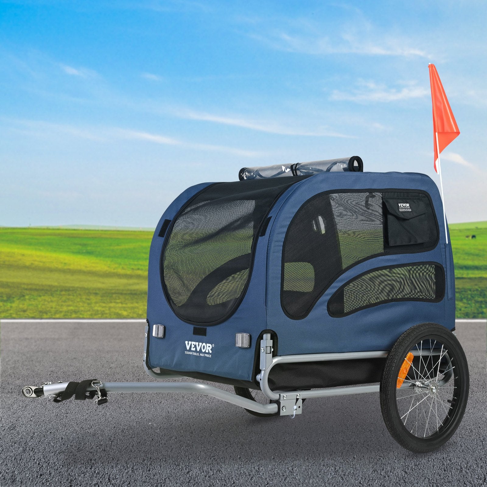 Dog Bike Trailer 45KG Pet Carrier Folding Frame Quick-Release Wheels