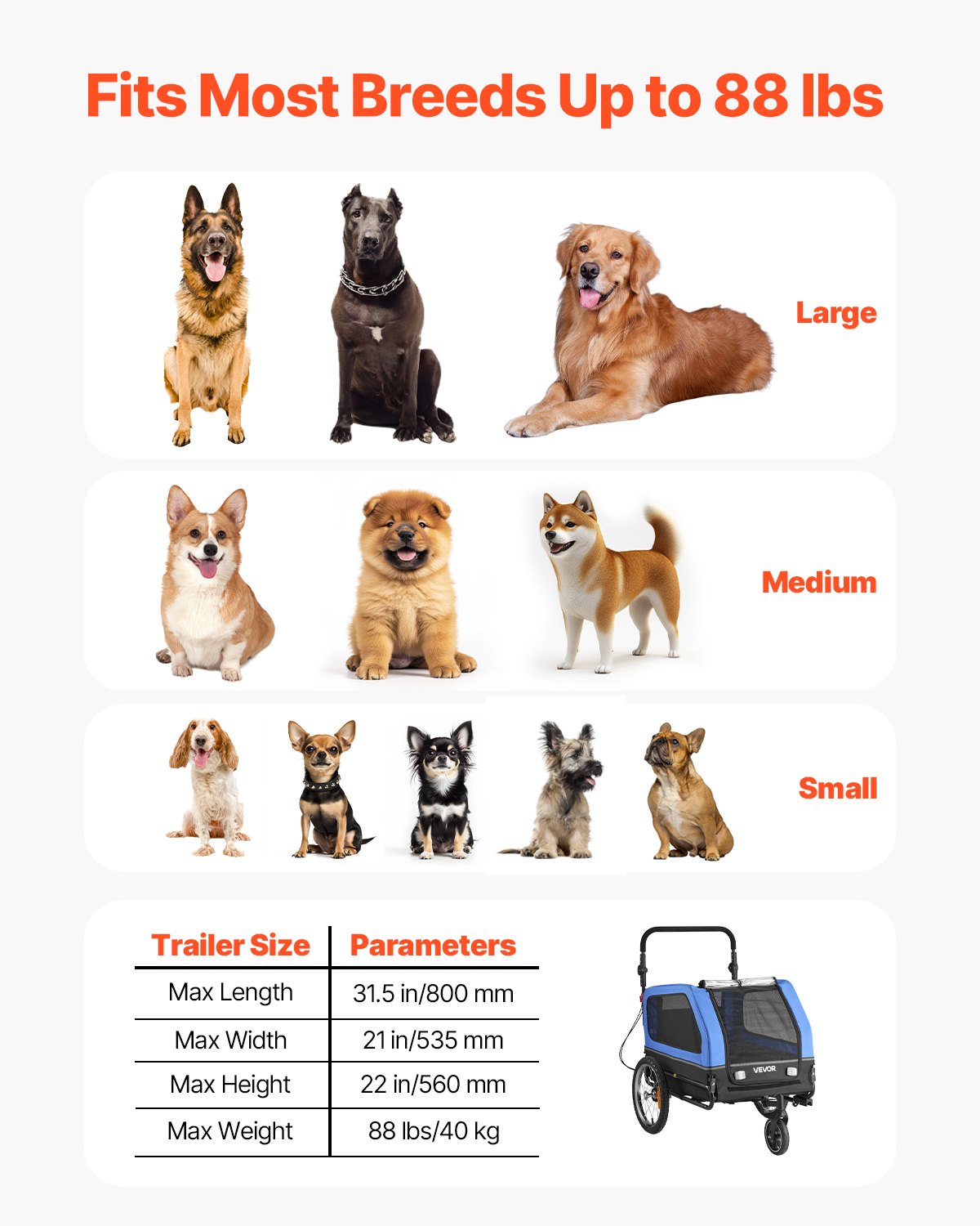 Dog Bike Trailer 40kg 2-in-1 Pet Stroller Bike Carrier Foldable Quick-Release