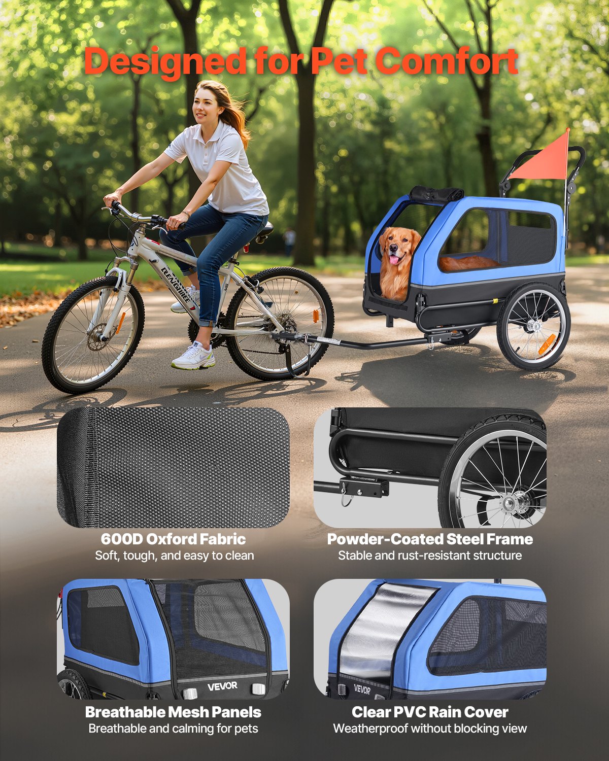 Dog Bike Trailer 40kg 2-in-1 Pet Stroller Bike Carrier Foldable Quick-Release