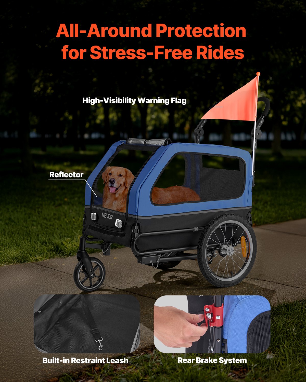 Dog Bike Trailer 40kg 2-in-1 Pet Stroller Bike Carrier Foldable Quick-Release
