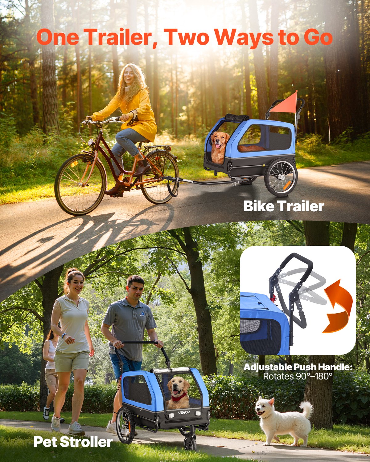 Dog Bike Trailer 40kg 2-in-1 Pet Stroller Bike Carrier Foldable Quick-Release