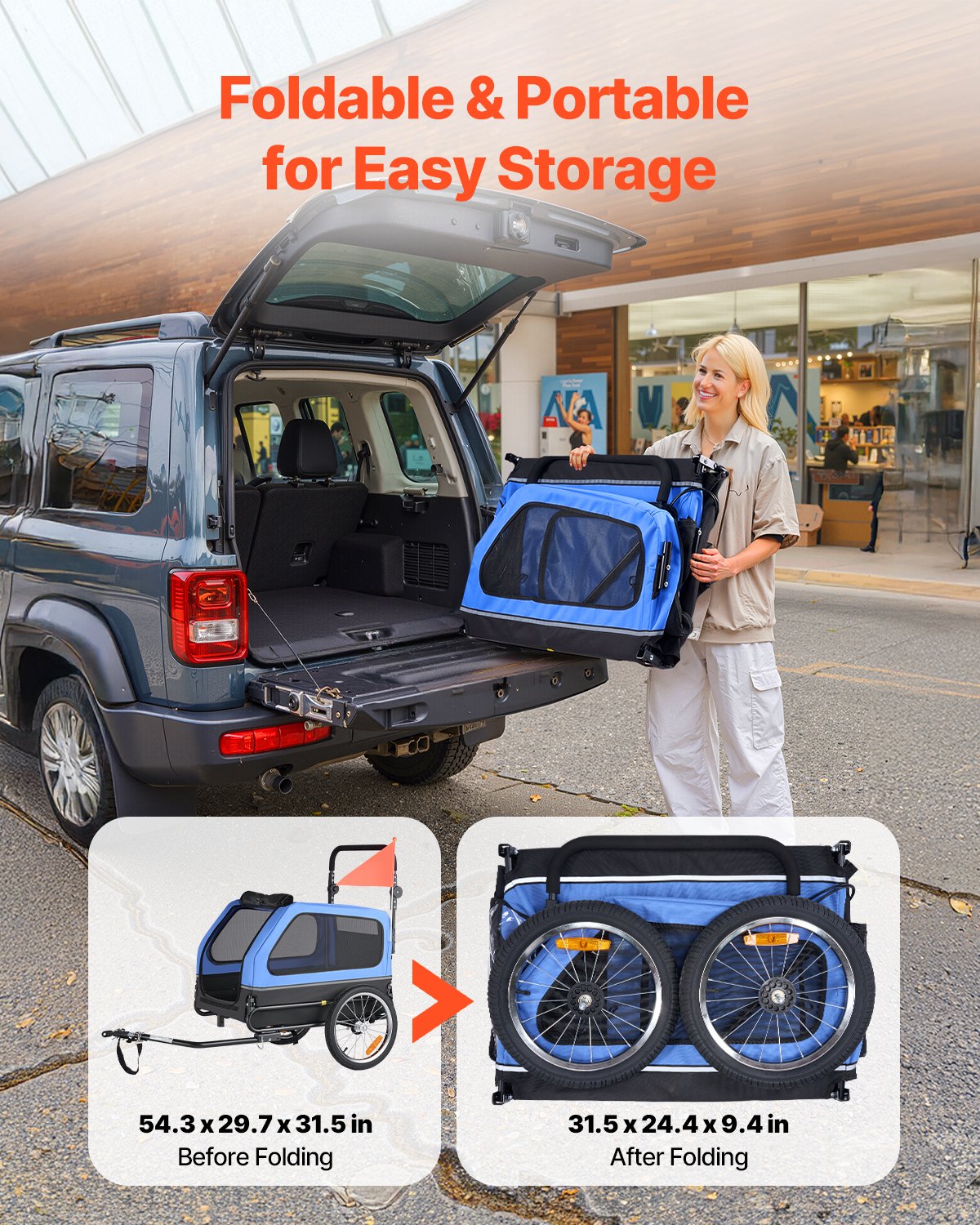 Dog Bike Trailer 40kg 2-in-1 Pet Stroller Bike Carrier Foldable Quick-Release