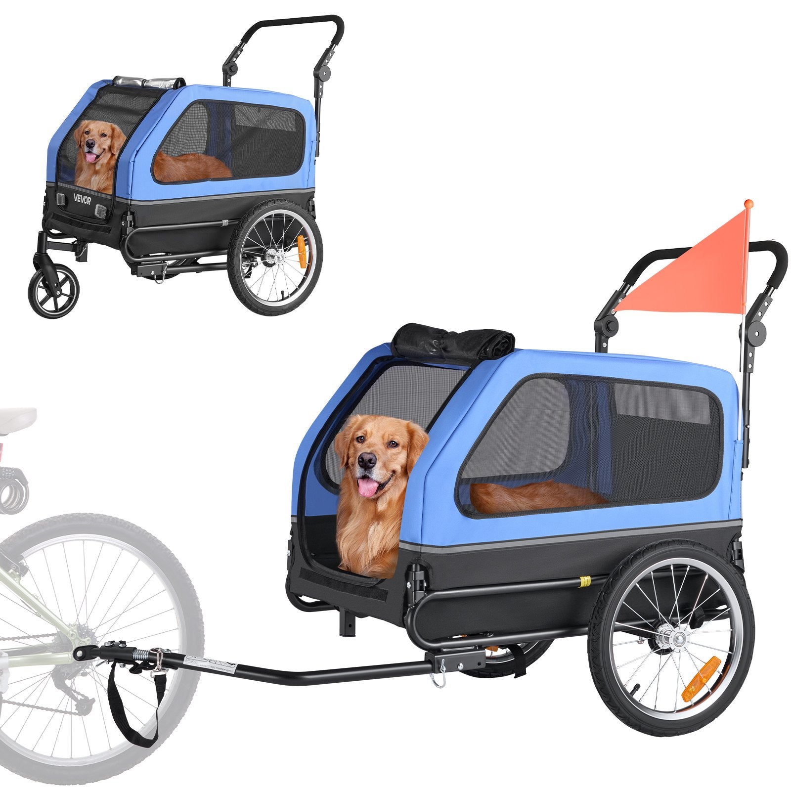 Dog Bike Trailer 40kg 2-in-1 Pet Stroller Bike Carrier Foldable Quick-Release