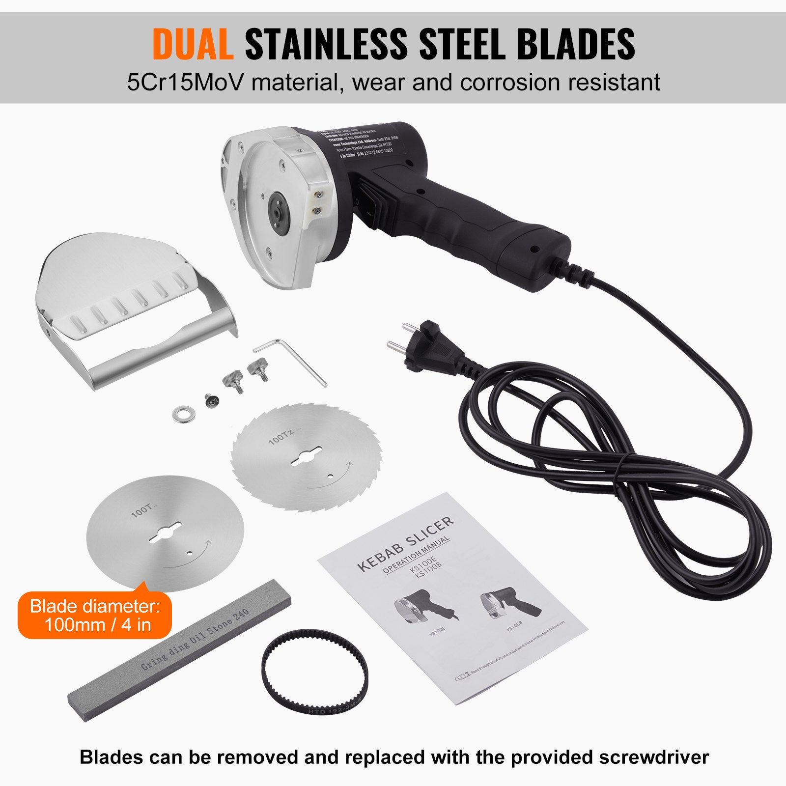 Electric Shawarma Knife 80W Commercial Stainless Steel Gyro Cutter 100mm Blades