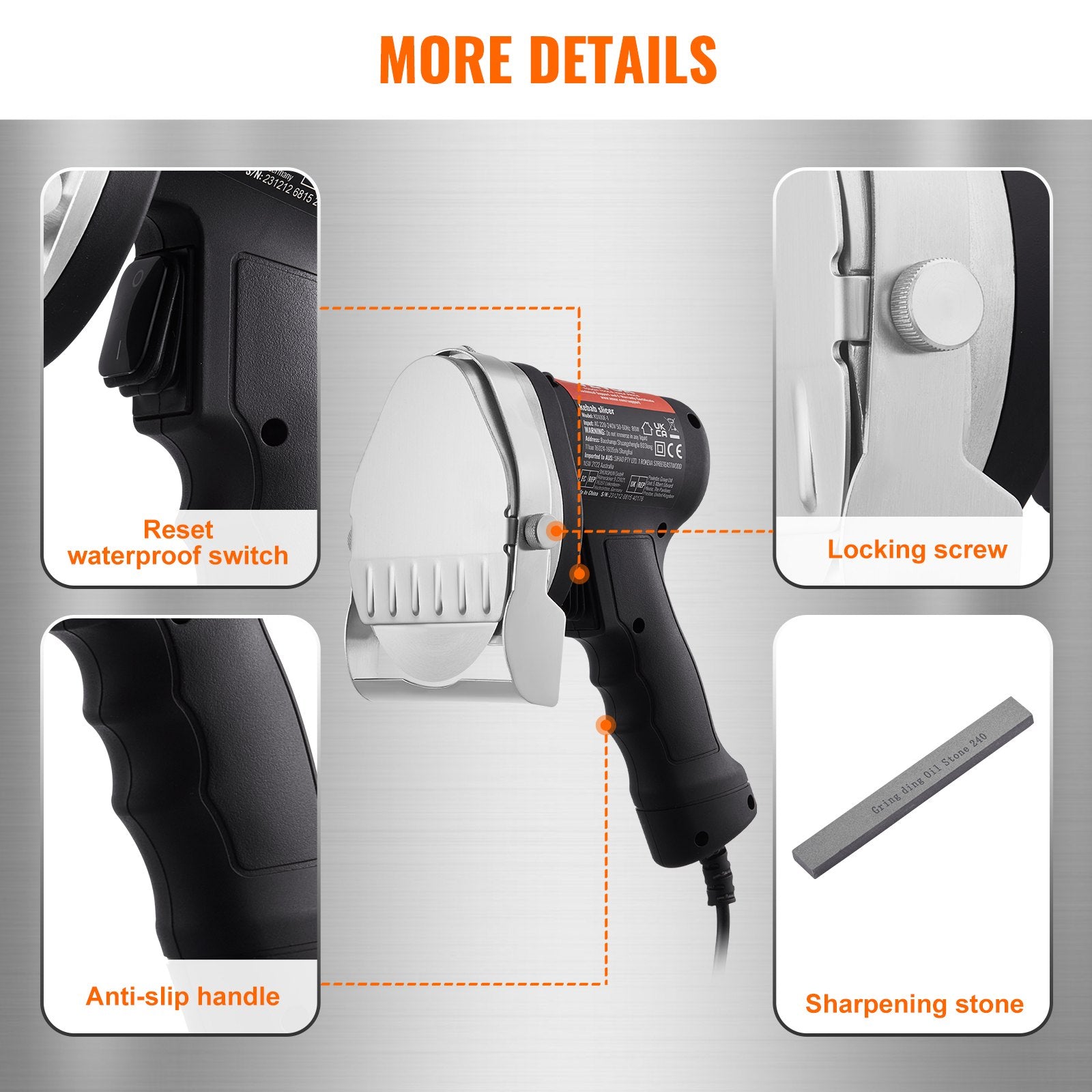Electric Shawarma Knife 80W Commercial Stainless Steel Gyro Cutter 100mm Blades