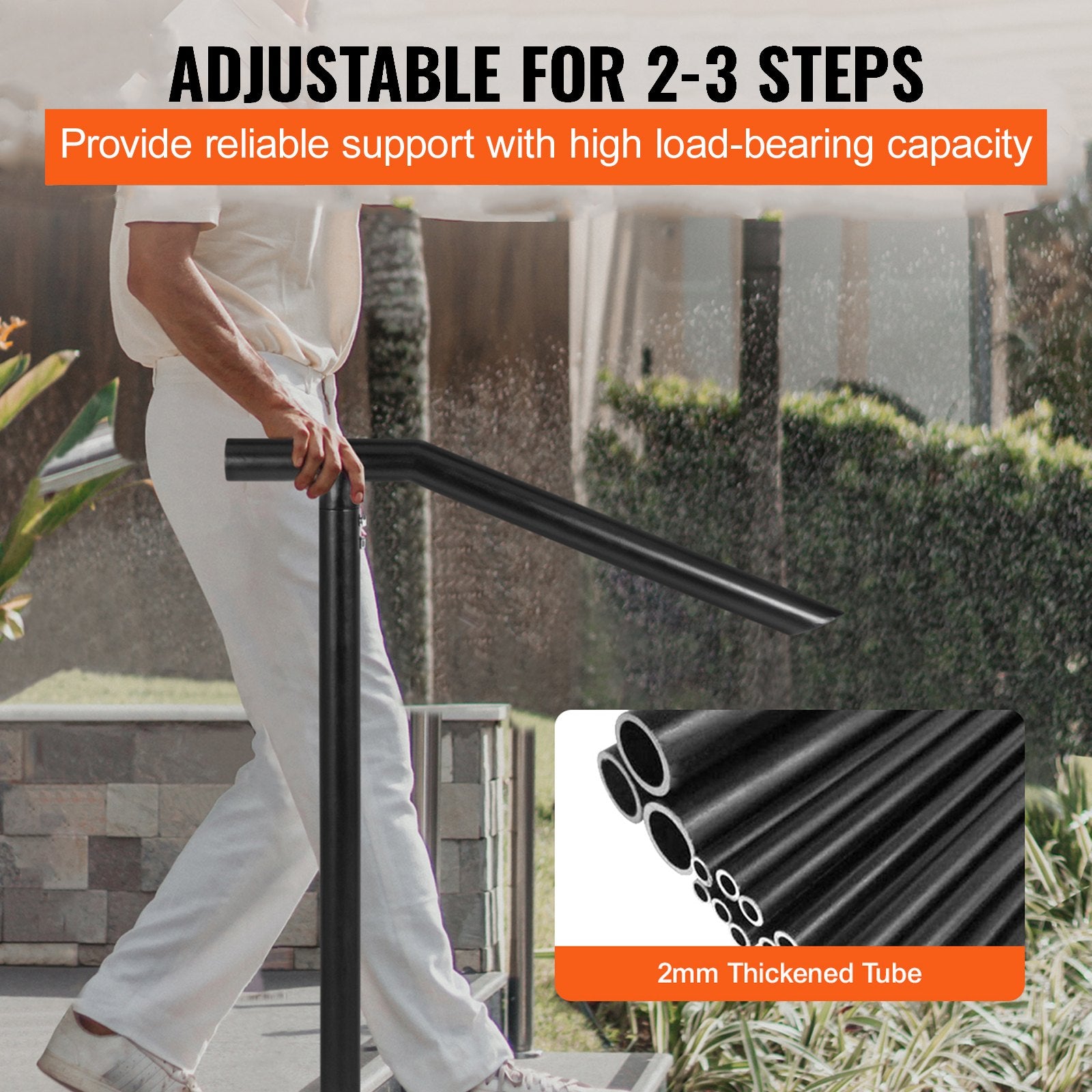 1-3 Step Handrail Railing Steel 150 kg Capacity with Screw Kit
