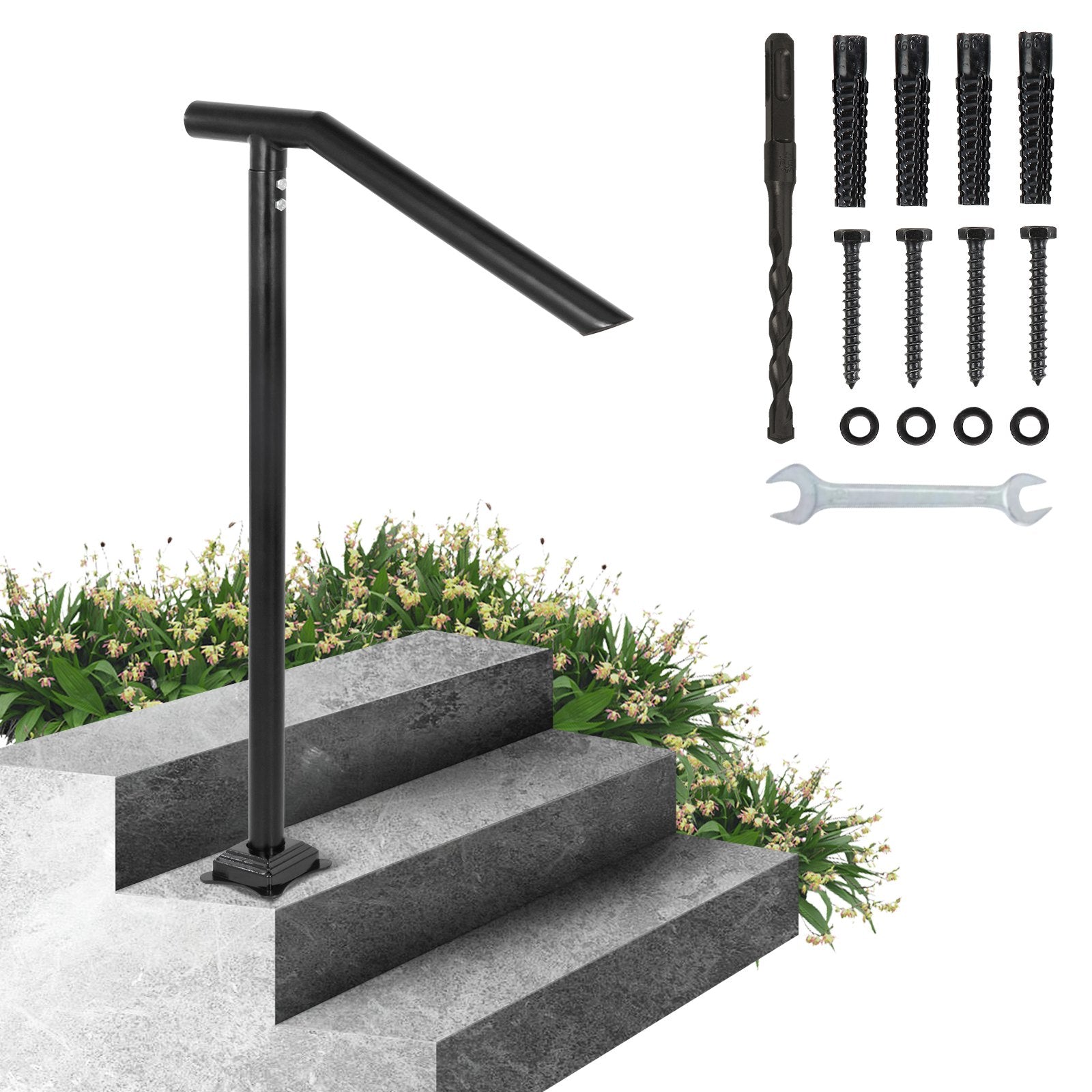1-3 Step Handrail Railing Steel 150 kg Capacity with Screw Kit