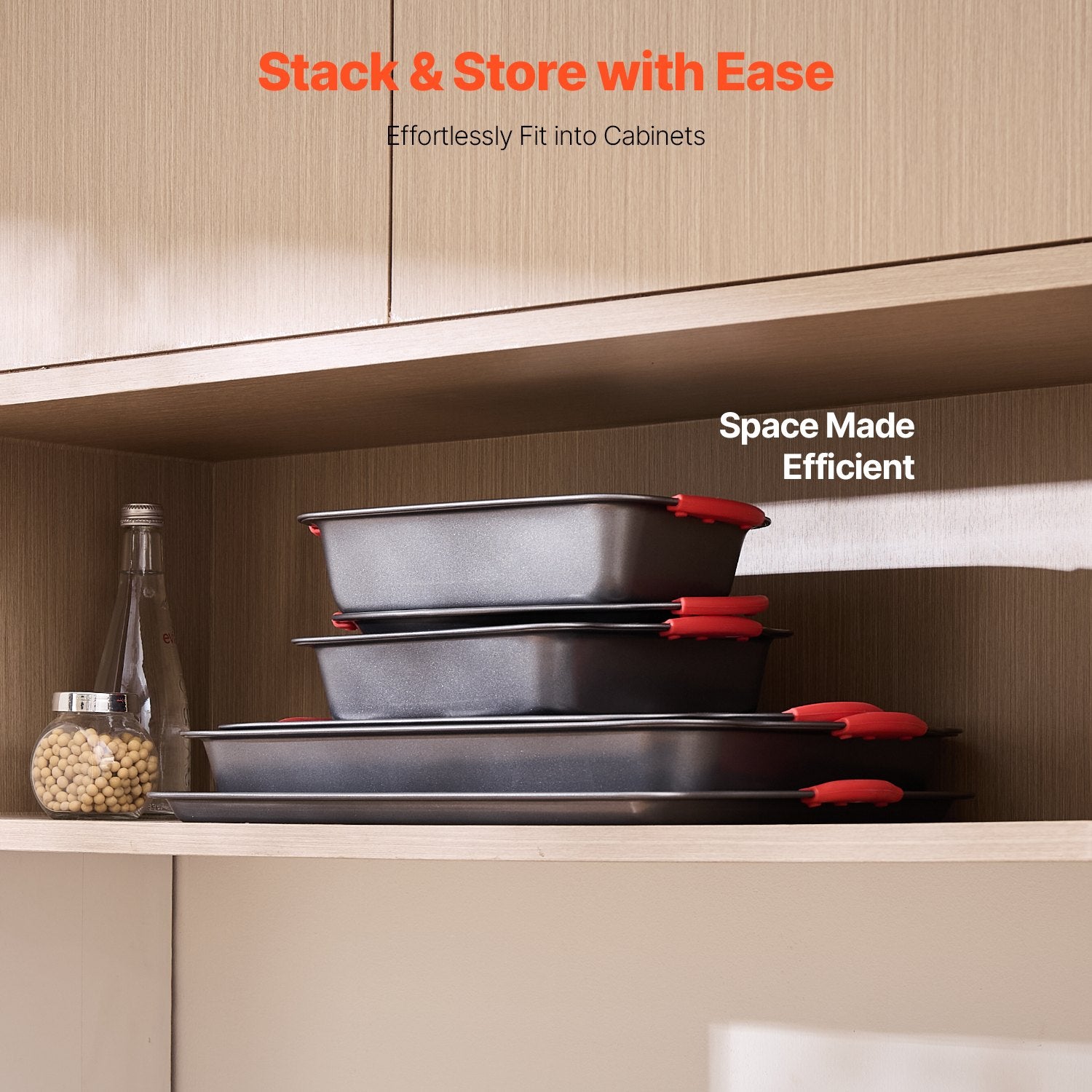 6Pcs Nonstick Carbon Steel Baking Pan Set with Silicone Handles, Black