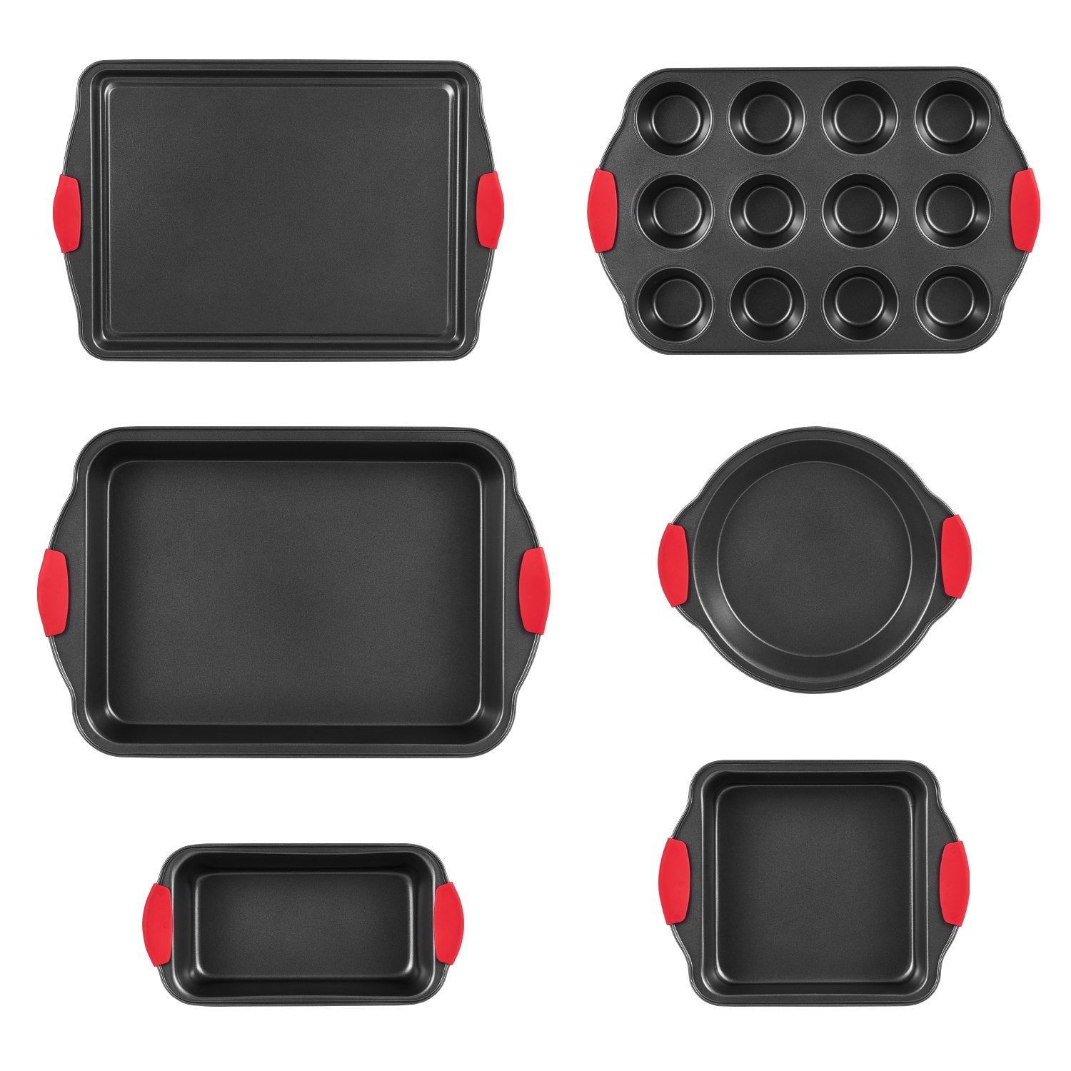 6Pcs Nonstick Carbon Steel Baking Pan Set with Silicone Handles, Black